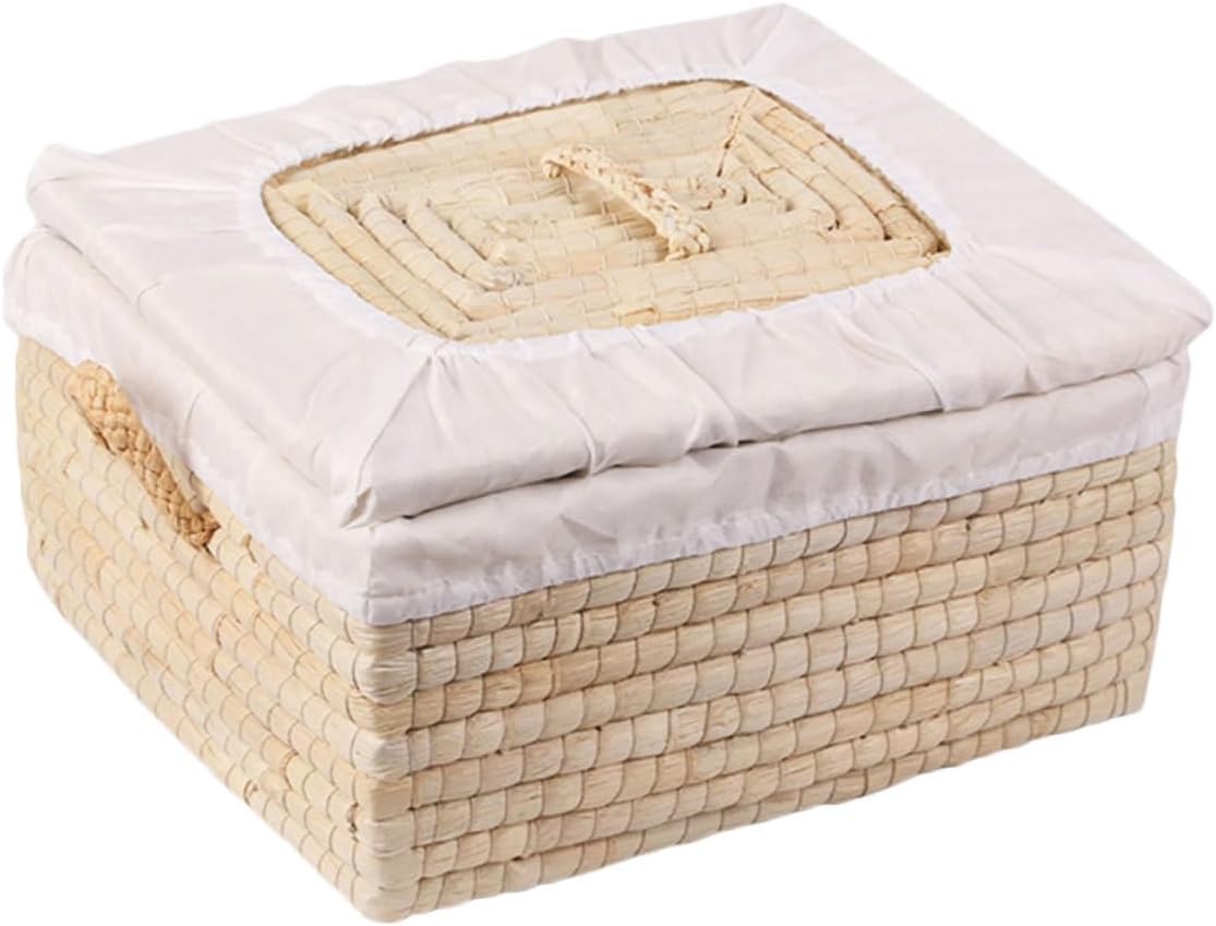 Straw Woven Bread Basket with Lid 25x30x14cm Bun Storage Basket for Kitchen Organizer and Egg Storage for Home Dining and Serving