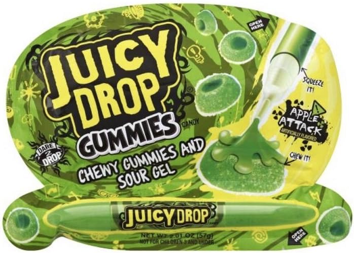 Juicy Drop Gummies! Chewy Gummies And Sour Gel! Kick Your Gummy Love Up To The Next Level! Delicious! (Apple Attack)