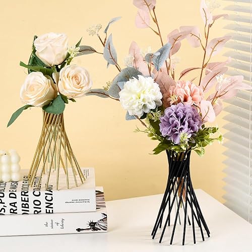 Miniatura 2 de Florero con marco de arte de hierro, florero de hierro simple nórdico con tubo de ensayo de vidrio, planta y flor hidropónicas, jarrón decorativo de