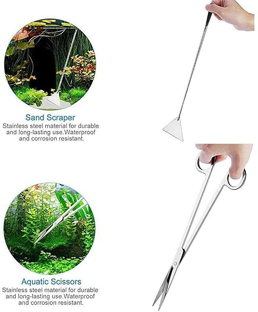 Foto 5 de 7 de Signstek - Depósito de Acero Inoxidable Acuario Planta acuática Pinzas Tijera espátula Juego de Herramientas…