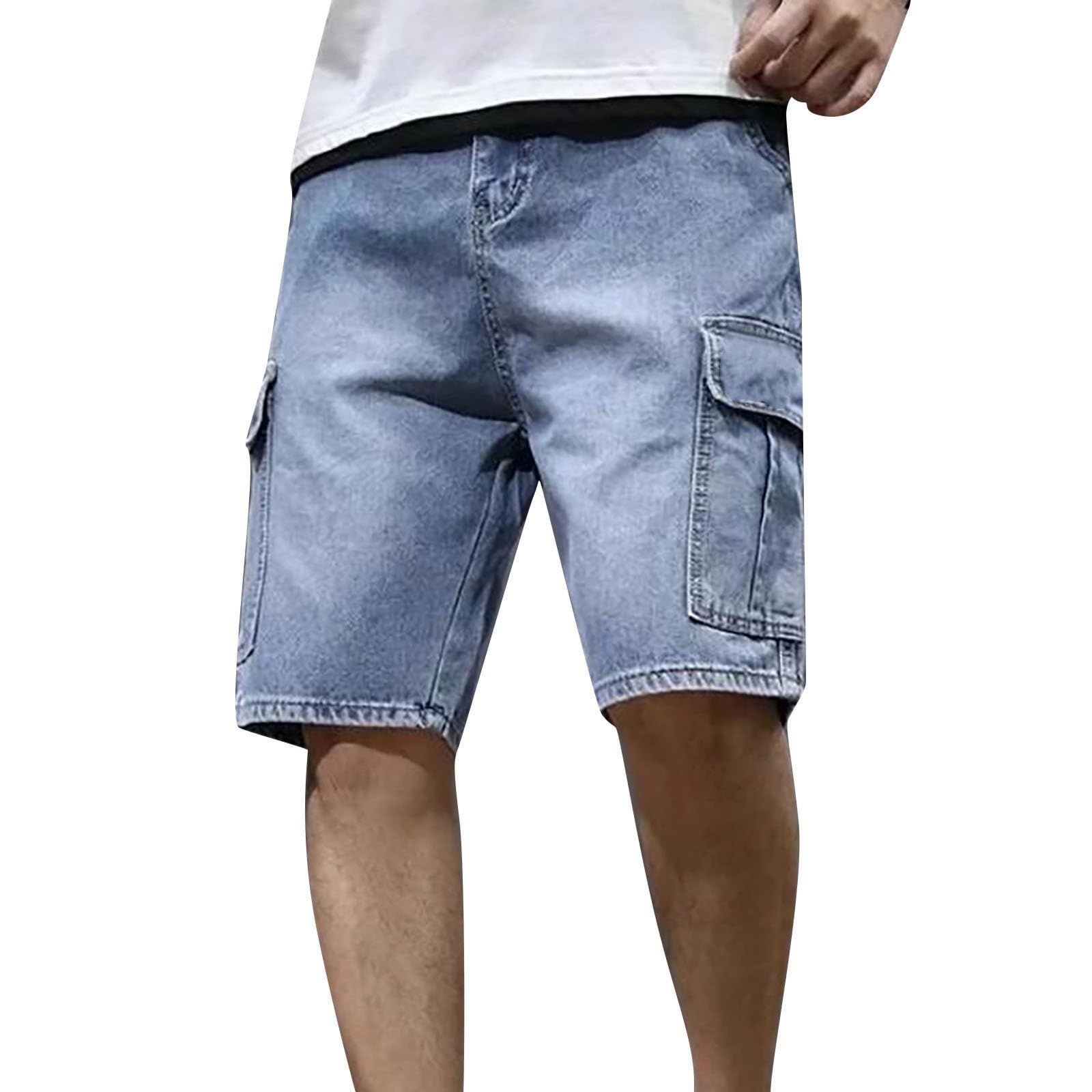 generic Pantalones vaqueros cortos para hombre: pantalones cortos para hombre con bolsillos laterales, pantalones vaqueros elegantes, pantalones cortos de ocio hasta la rodilla, pantalones cortos de trabajo