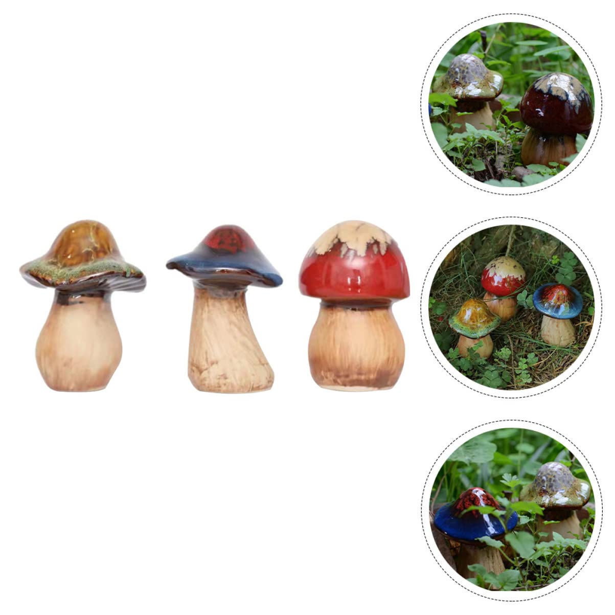 BESTonZON Decorazioni da Giardino 3 Pezzi in Ceramica a Forma di Fungo Ornamenti Creativi e Unici Miniature per Vasi e Piante per Cortile e Prato