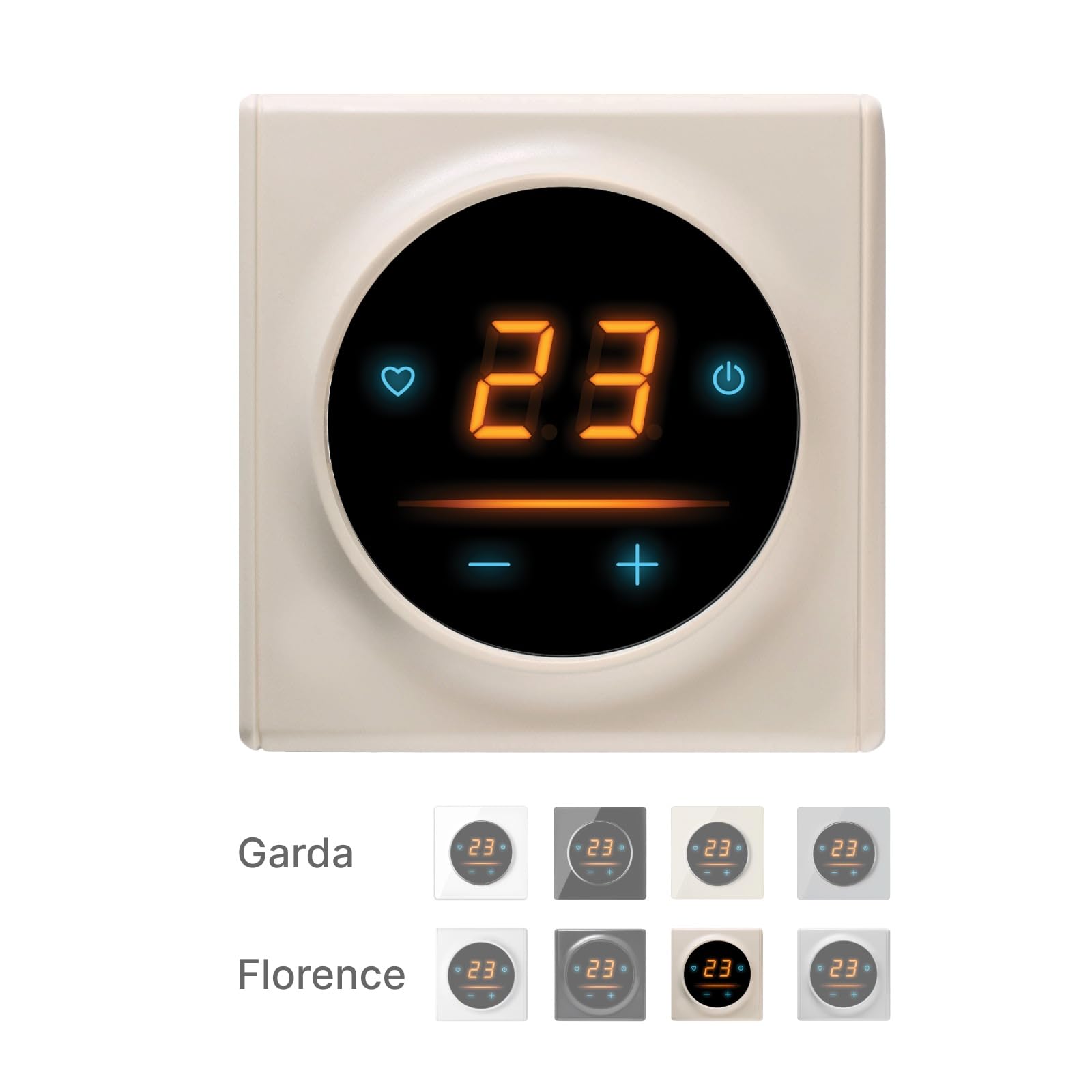 OneKeyElectro 25 designerski regulator temperatury z ekranem dotykowym Garda ze szklaną ramą, inteligentny termostat WiFi do elektronicznego ogrzewania podłogowego, kolor: beżowy, ramka: Florence - PC