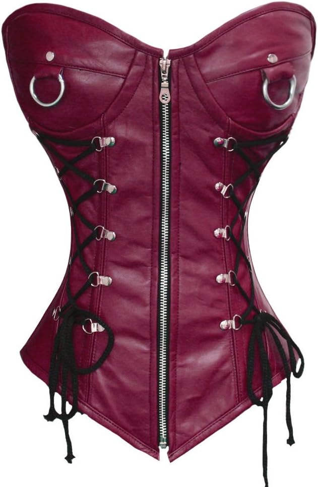 Heavy Duty 24 Double Steel Boned Waist Training Genuine Leather Overbust Tight Shaper Corset #1217-LE