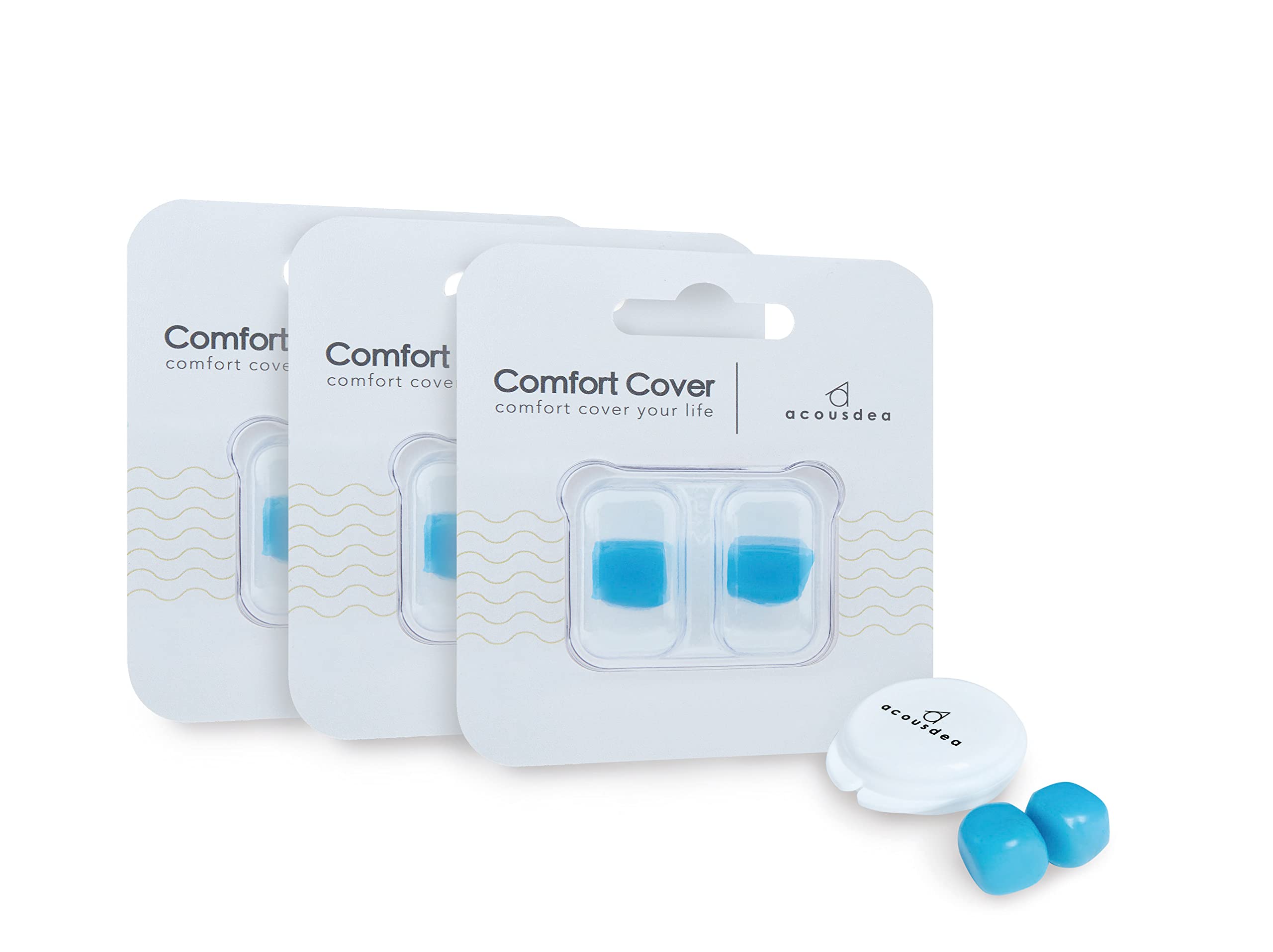 acousdeaEar Plugs for Sleeping, Reusable Moldable Silicone Ear Plugs, Waterproof, Suitable for Snoring, Swimming, Working, Studying, Noise Cancelling up to 40 dBSPL, Blue with Carry Case, 3 Pairs