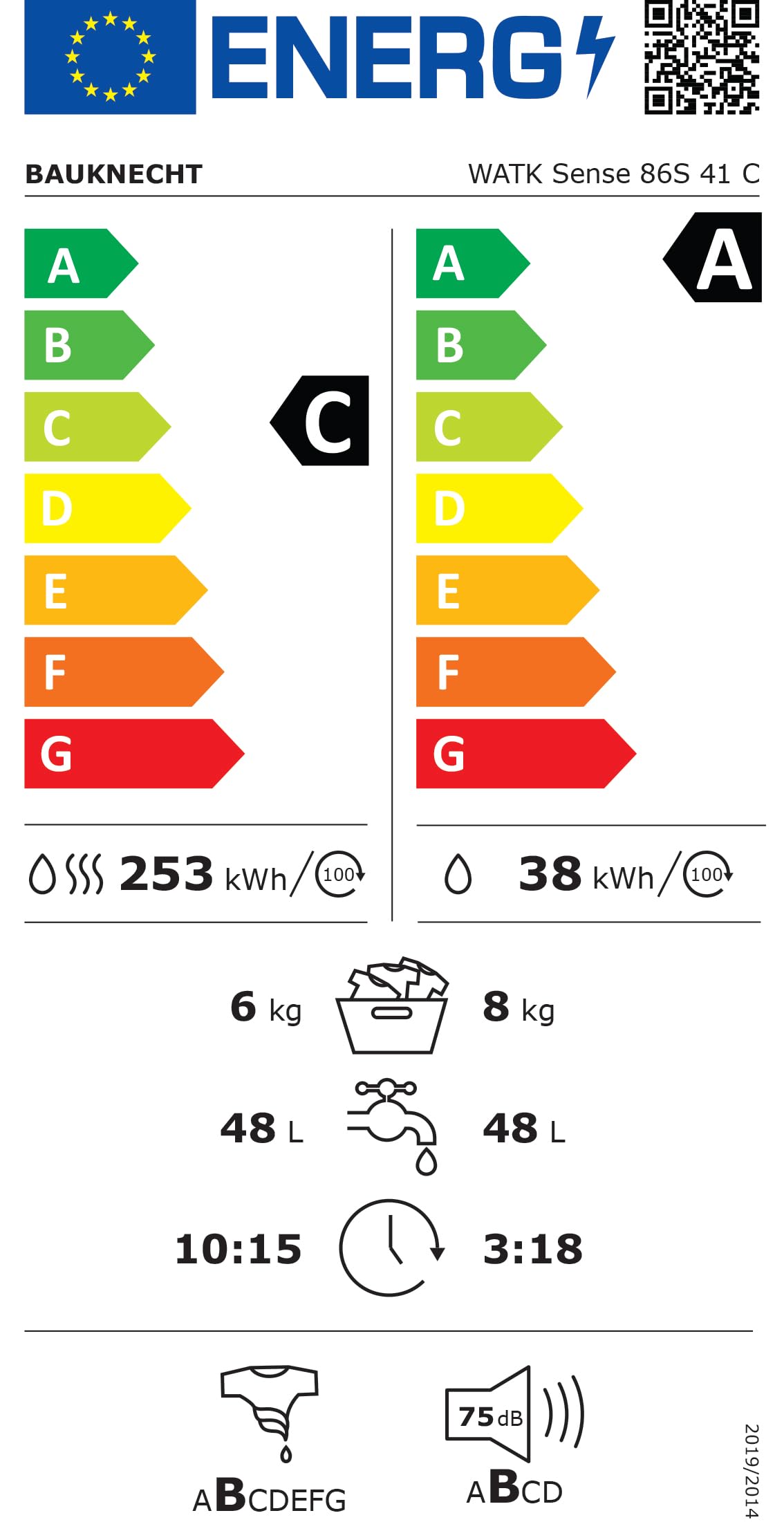 Bauknecht WATK Sense 86S 41 C Waschtrockner 8/6 kg Active Care Color+ Dynamic Inverter-Motor Wolleprogramm Mehrfachwasserschutz+