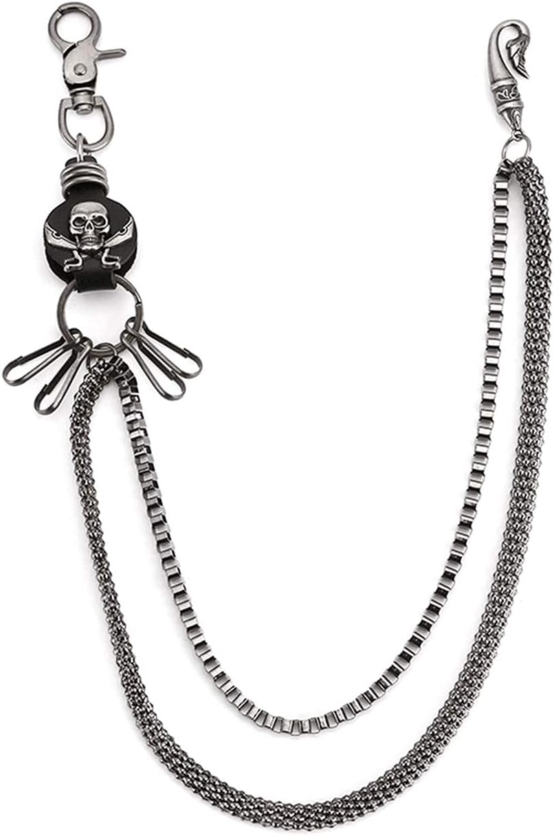 GYC pants chain Men's motorcycle keychain trucker belt chain rock goth punk style pants trousers Biker key ring long (Color : Black)