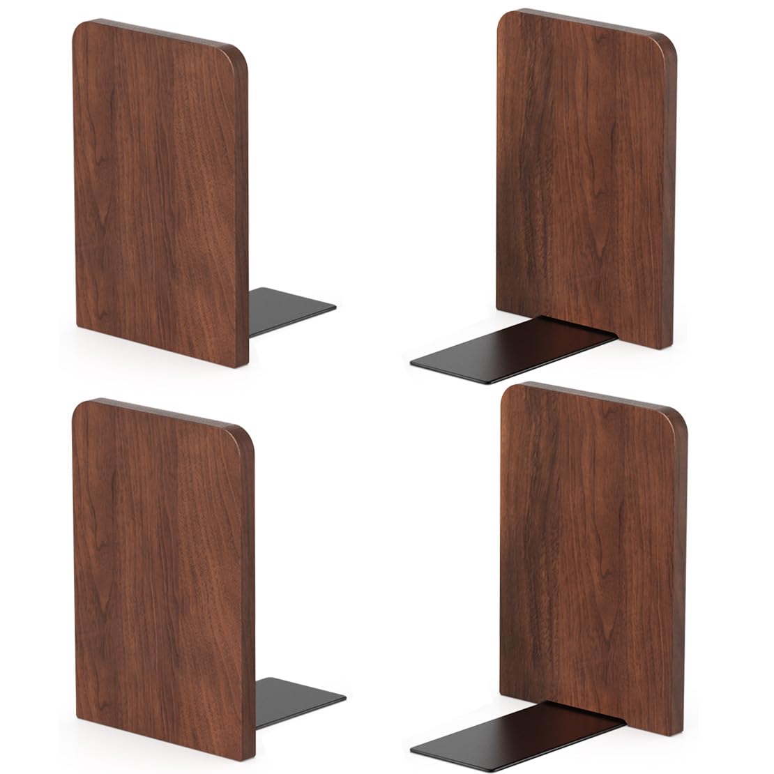 Book Ends, 2 Pair Bookends, Heavy Duty Wooden Bookend Support for Books and Movies (2, Square bookends)