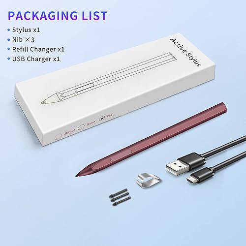 Miniatura 7 de SSSGRGB Stylus para Microsoft Surface ProBookStudio, sensibilidad a la presión 4096, accesorio magnético, carga USB, rechazo de palma, rojo