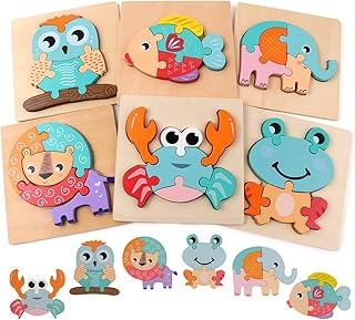Toddlers Puzzles, Wooden Puzzles for Toddlers Toys Gifts for 1-3 Years Old, 6 Pack Wooden Animal Puzzles Learning Toys for Boys and Girls Ages 1 2 3 4 5, STEM Educational Learning Toy Birthday Gifts