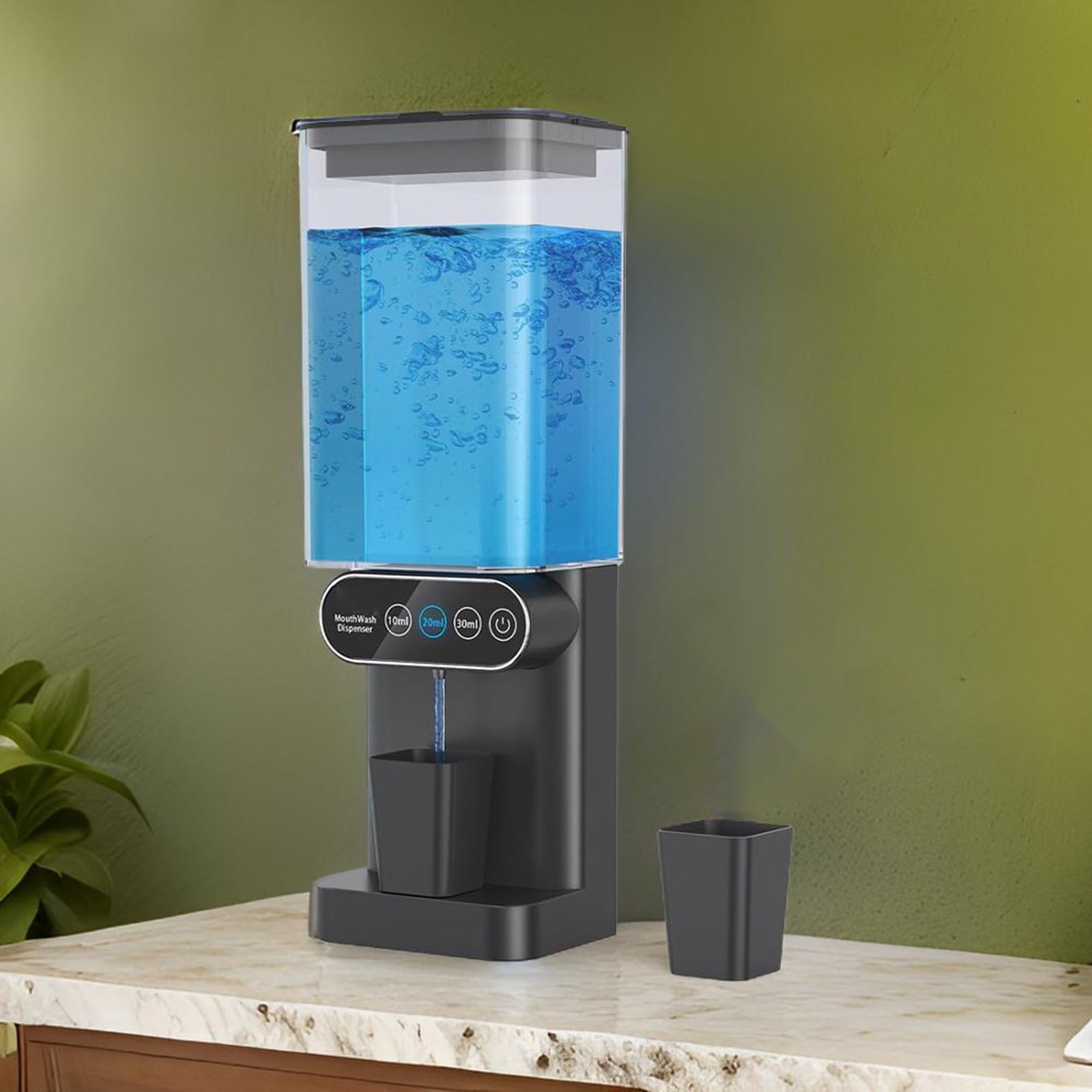 Mundwasserspender mit automatischer Steuerung, 700 ml, berührungsloses elektrisches Wandgerät für Badezimmer mit Magnetbechern, berührungsloser elektrischer Spender