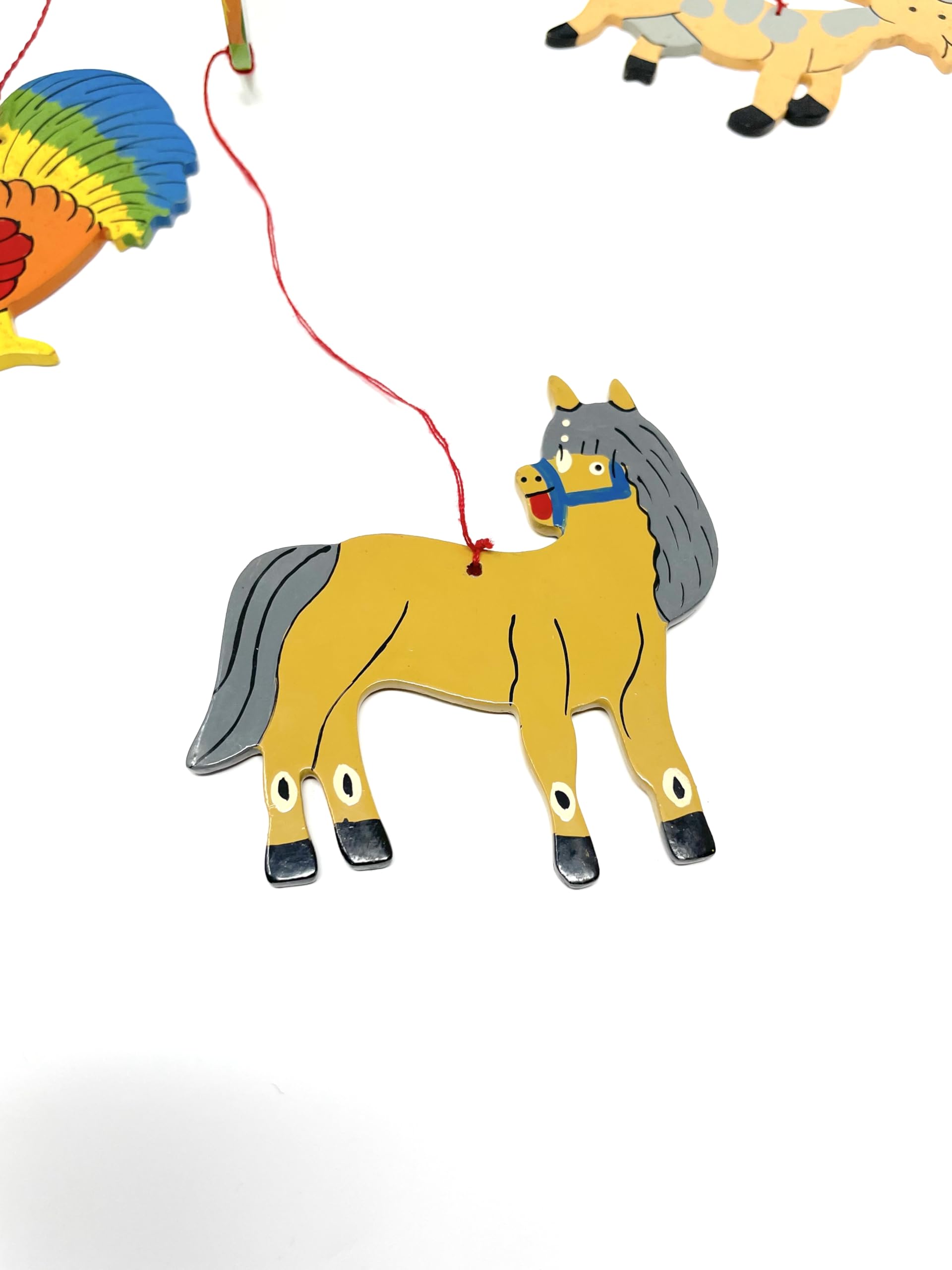 Kiddos and More Cot Mobile - Farm Animals Colorful Handcrafted Painted Wooden Non-Toxic Hanging Nursery Decoration for Cradle, Crib, Gender-Neutral New-born, Infant, Baby - Cot mobile arm not included