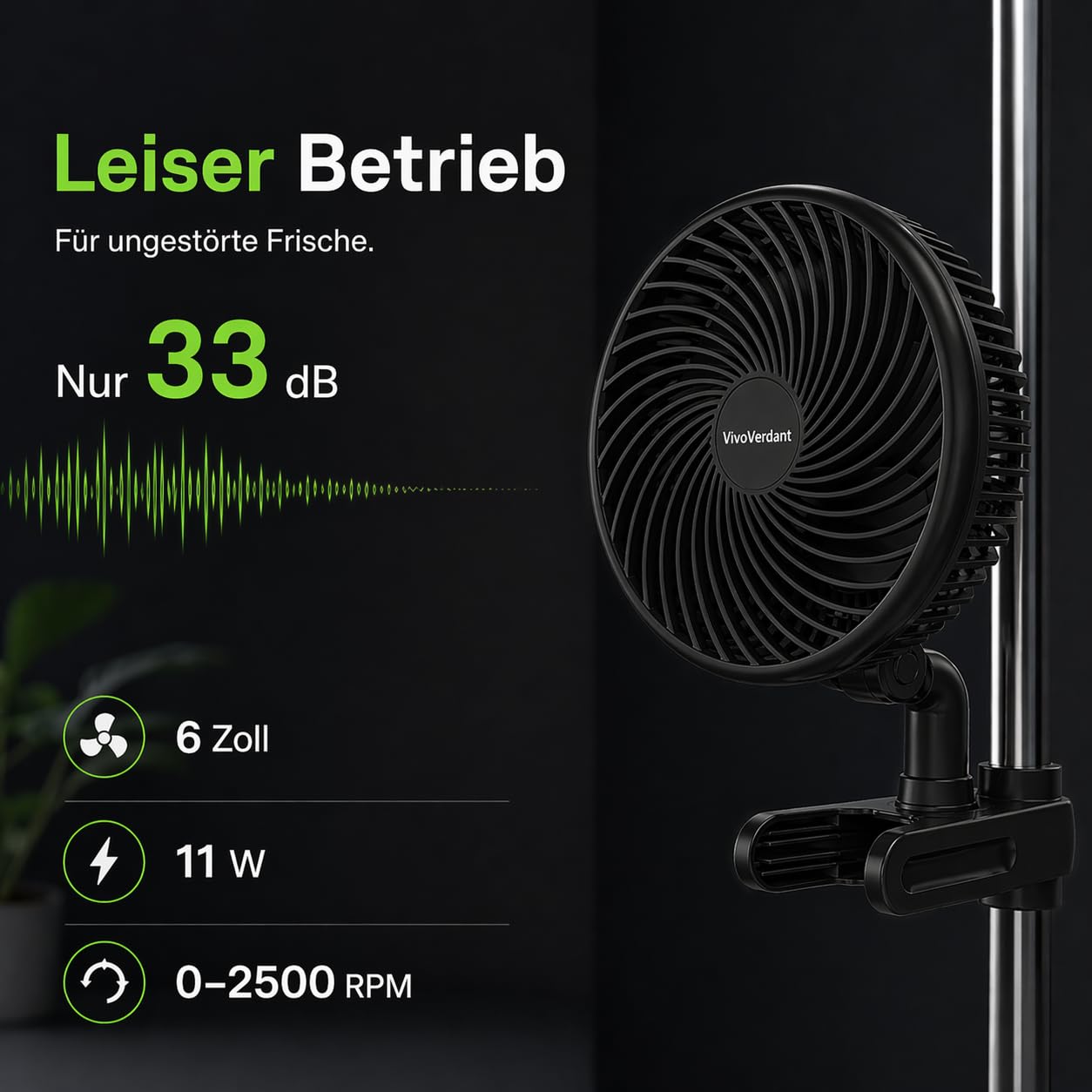 6-Zoll Growzelt Clip-Ventilator mit automatischer Oszillation, 11W leiser EC-Motor 32dB, 330 CFM Luftstrom für Indoor-Pflanzen, 10 Geschwindigkeiten, Stabiler Clip für 15-30mm Stangen