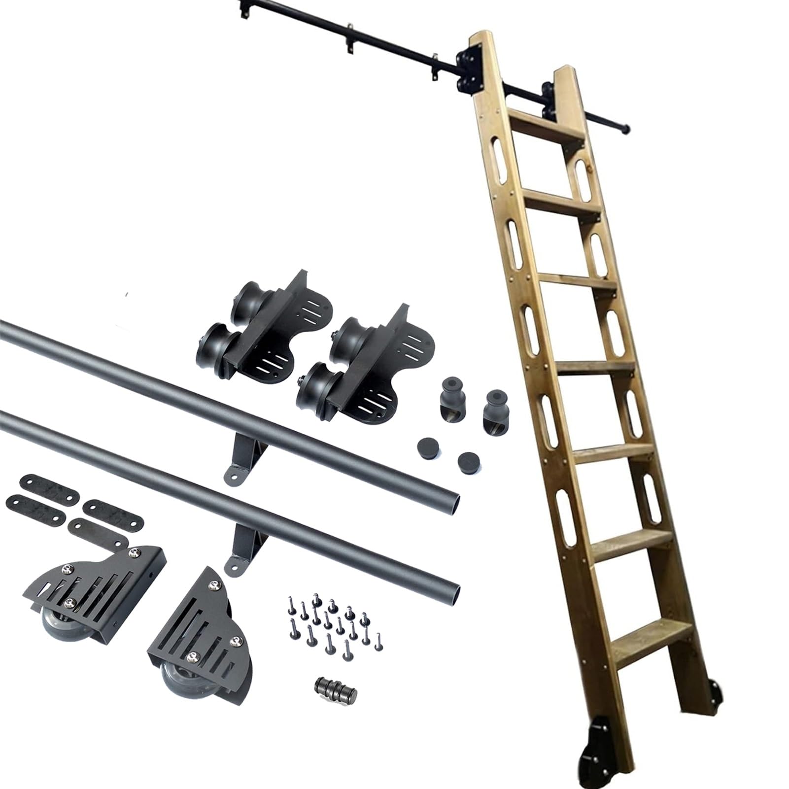 Kit rail rond d'échelle de bibliothèque coulissante 200 cm pour sécuriser l'accès aux mezzanines