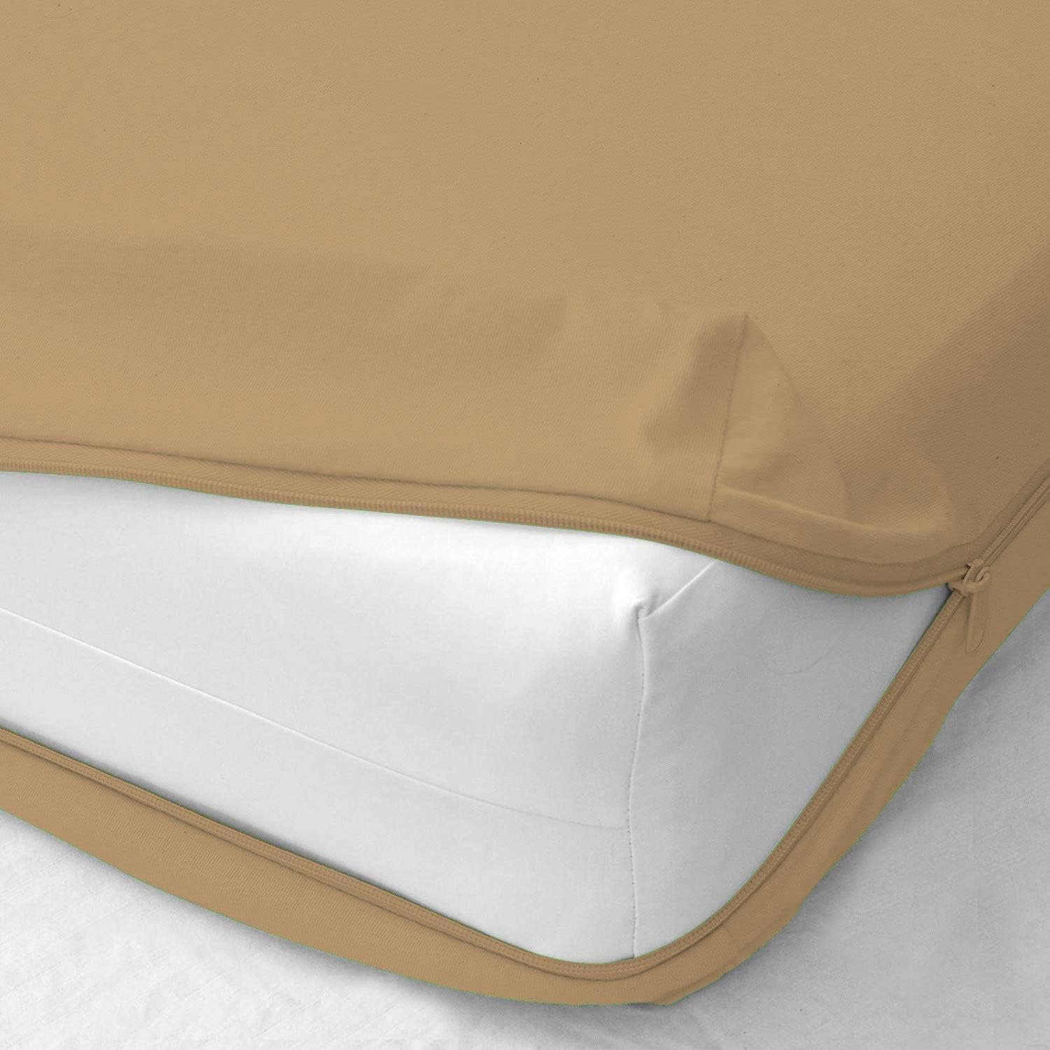 Zipper Fitted Sheet 1 Piece - 14 Inch Deep Pocket - 400 TC - 100% Egyptian Cotton Extra Long Staple Sheets - Elegant Comfort & Wrinkle Free Breatheable Sheets - Taupe Solid, Twin-XL Size.