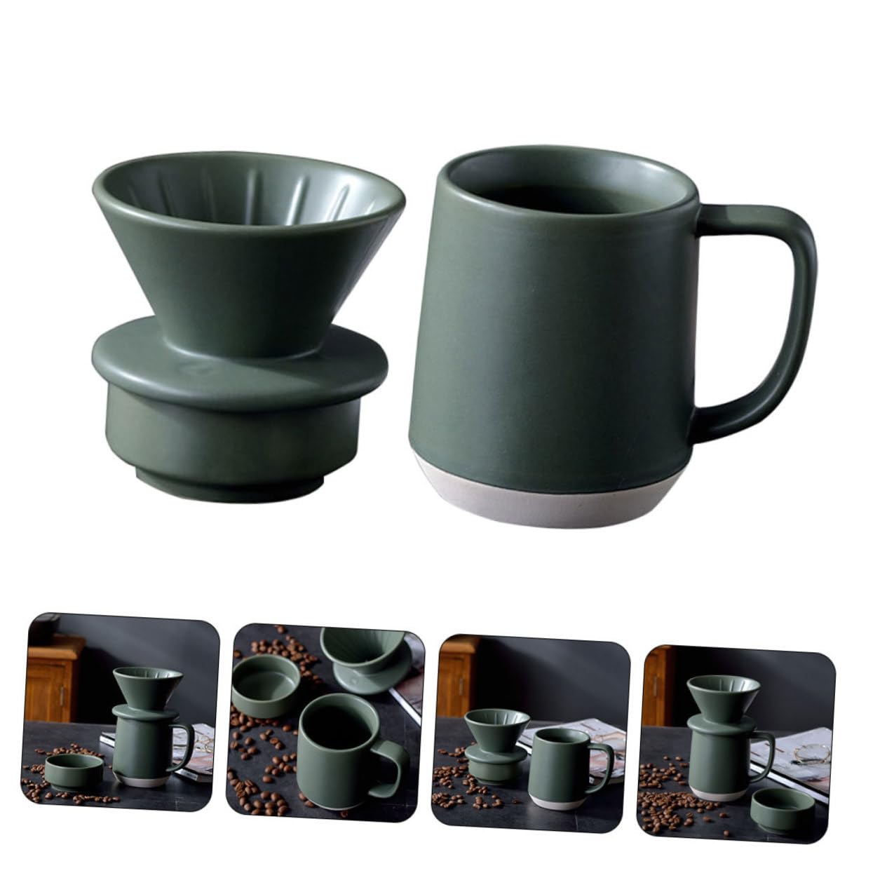 KOMBIUDA Keramik Kaffeefilterbecher und Milchbecher mit Praktischem Handfilter Tragbar und Stilvoll für Zuhause und Büro Keramischer Handfilterbecher
