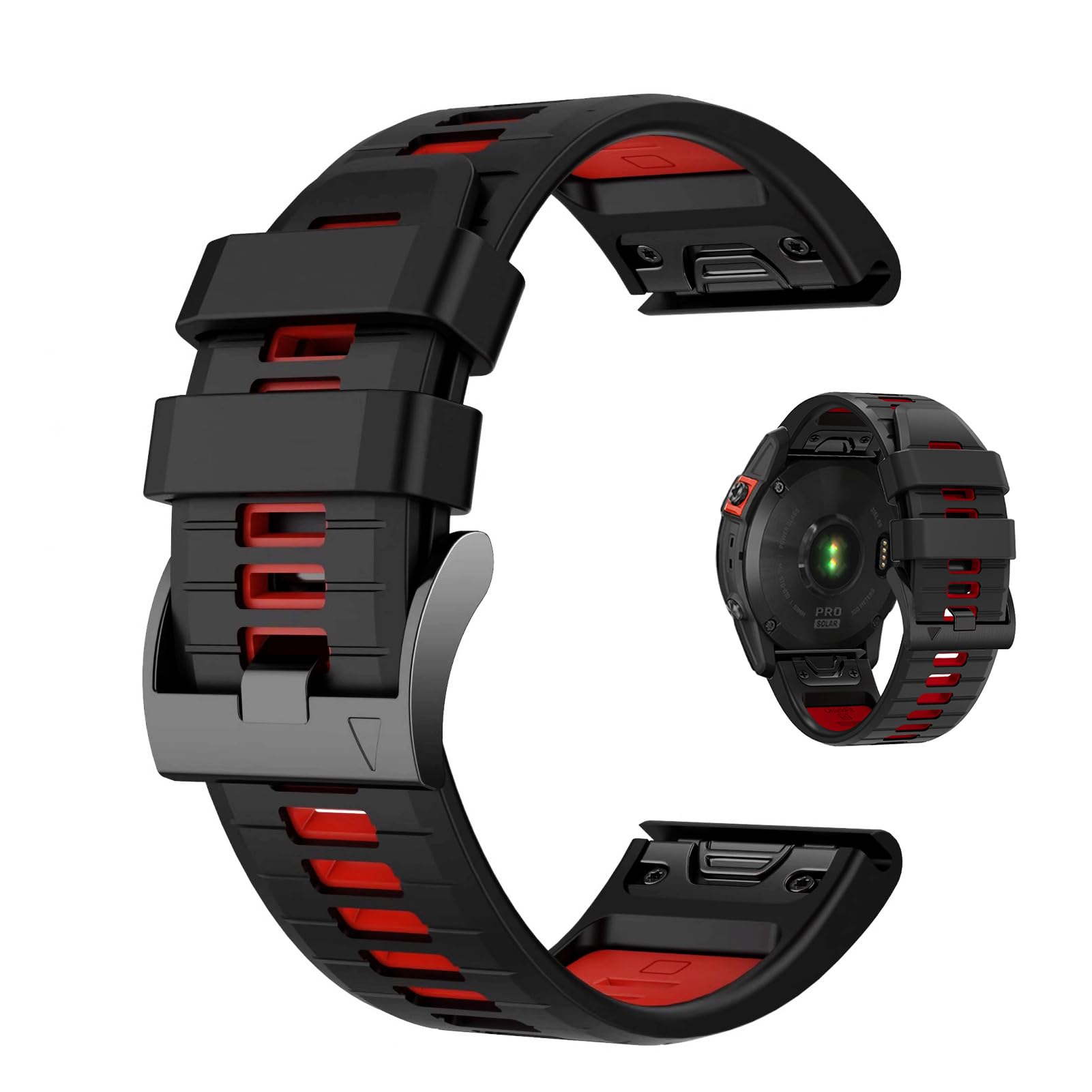 For Garmin Fenix 7x 6x Pro Strap 26mm Silicone Quick Fit Watch Strap for Garmin Fenix 8 51mm/Fenix 7X Pro/Fenix 7X/Fenix 6X/Fenix 6X Pro/Fenix 5X/Fenix 5X Plus Sport Wristbands (Black & Red
