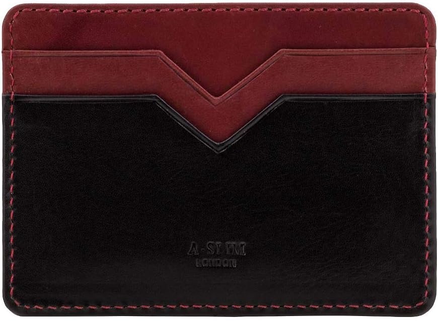 Yaiba Slim Leather Card Holder - Minimalist Front Pocket Wallet, Sapphire Black / Molten Red - Image 3