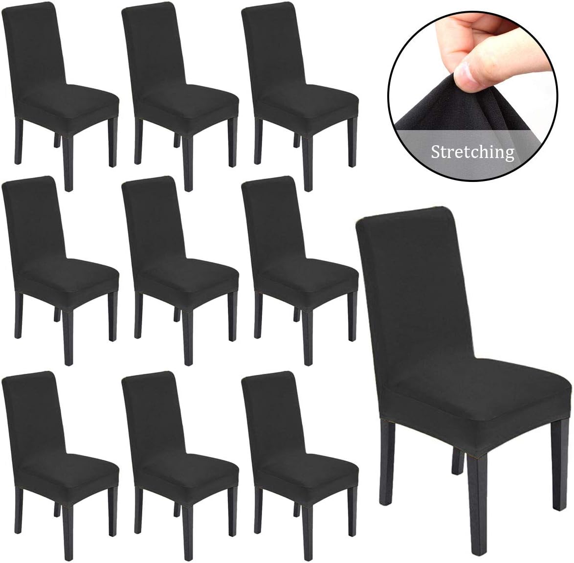Gеt Dіѕсоunt оƒƒеr 10Pack Black Chair Covers for Dining Room, High Stretch Parson Chair Slipcovers, Removable Washable Chair Seat Slipcovers Protector for Kitchen, Ceremony, Wedding, Banquet, Hotel and Party