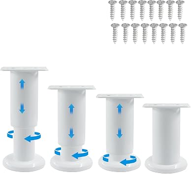 Zorfeter 4Pcs White Adjustable Bed Support Legs 3.15-4.72 Inch with Screws | Metal, Heavy Duty, For Bed/Sofa/Cabinet/Couch/Dresser