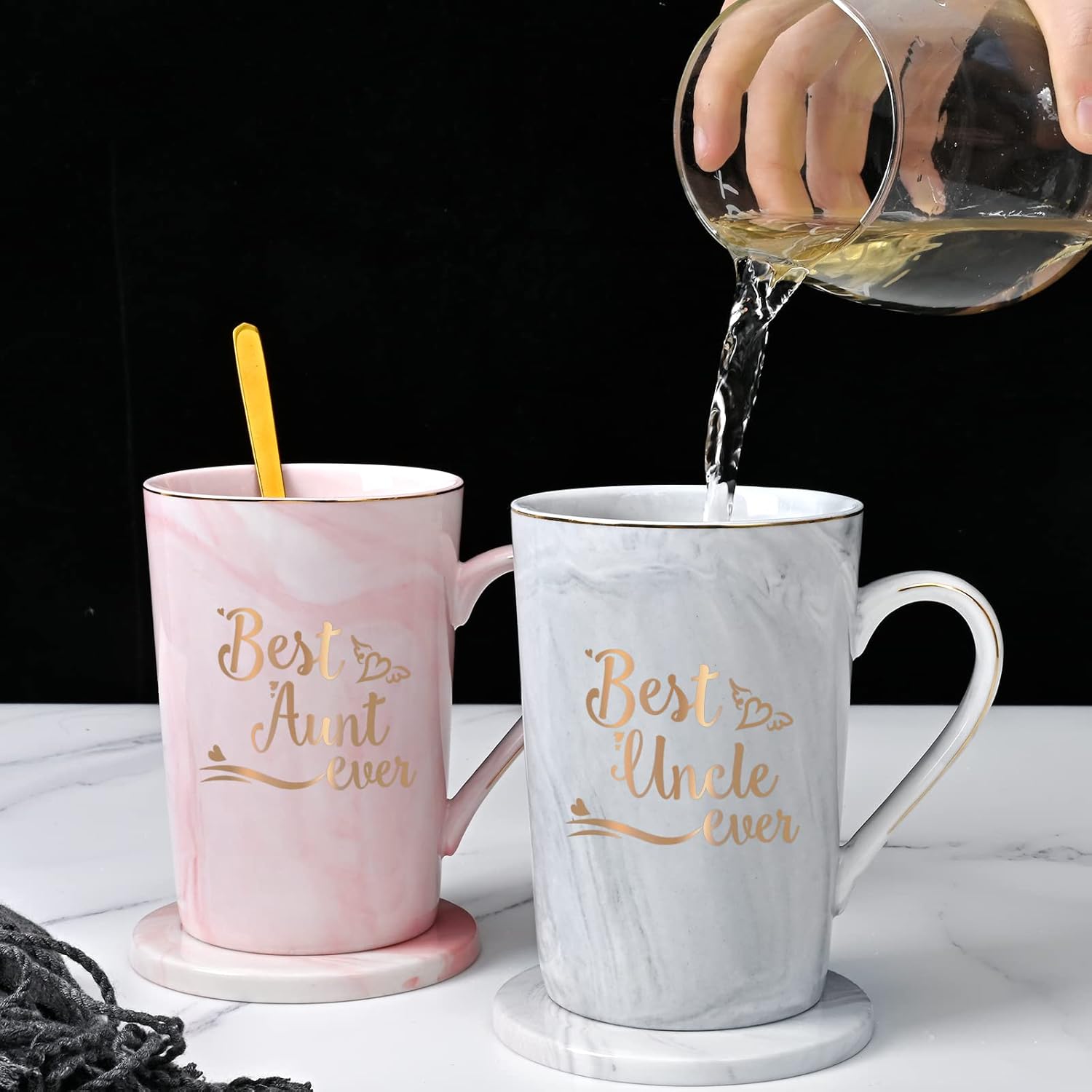 Cabtnca Aunt and Uncle Gift, Best Aunt Uncle Ever Mug, Birthday Christmas Mothers Day Father Day Gifts for Aunties & Uncles from Niece Nephew, 14Oz Pink&White - Image 4