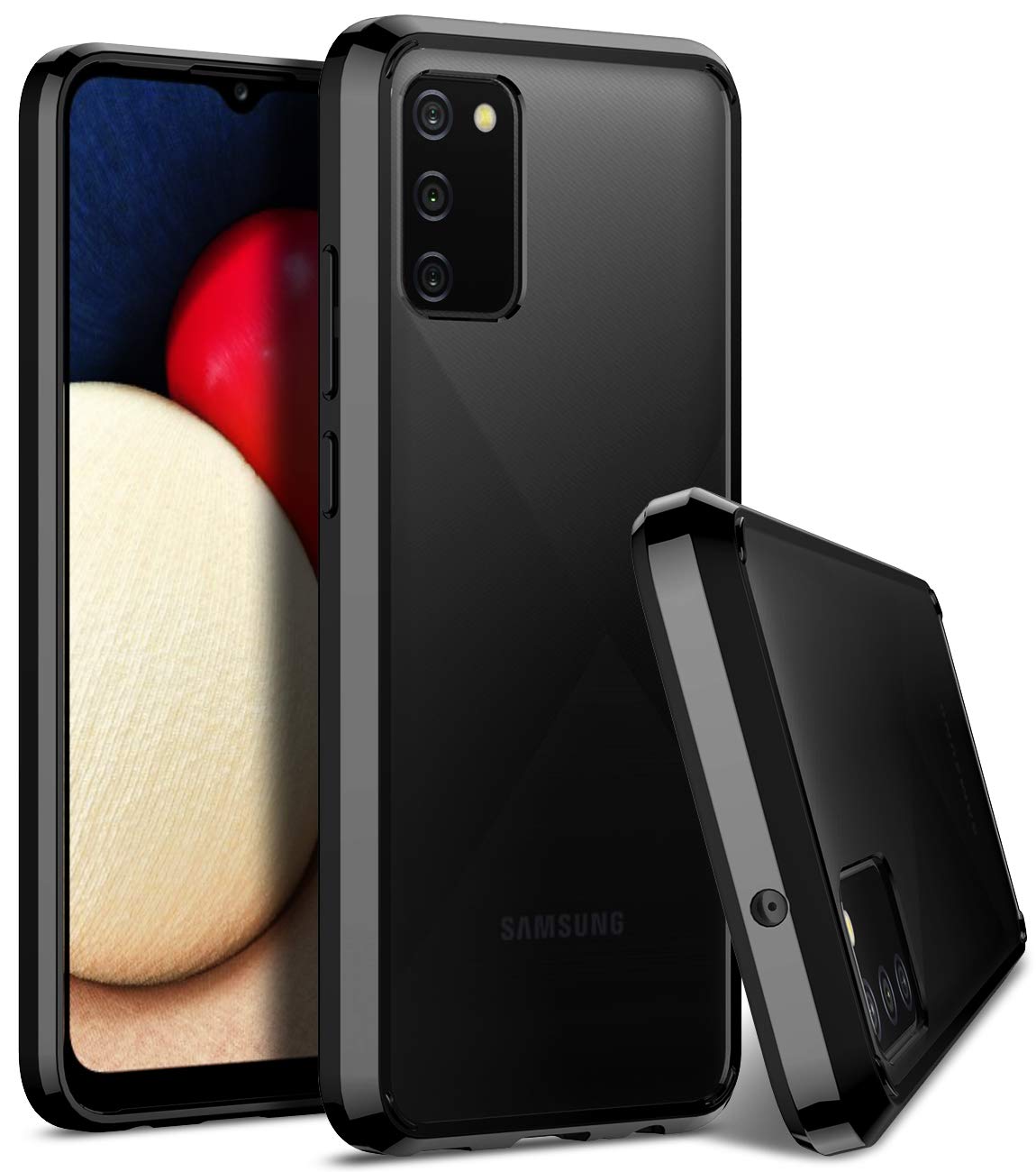 CASEVASN for Samsung Galaxy A02S Case, [Shock-Absorption] Dual Layer Air Hybrid Defender Shockproof Anti-Drop Crystal TPU Back Bumper Protective Cover for Samsung Galaxy A02S (Black)