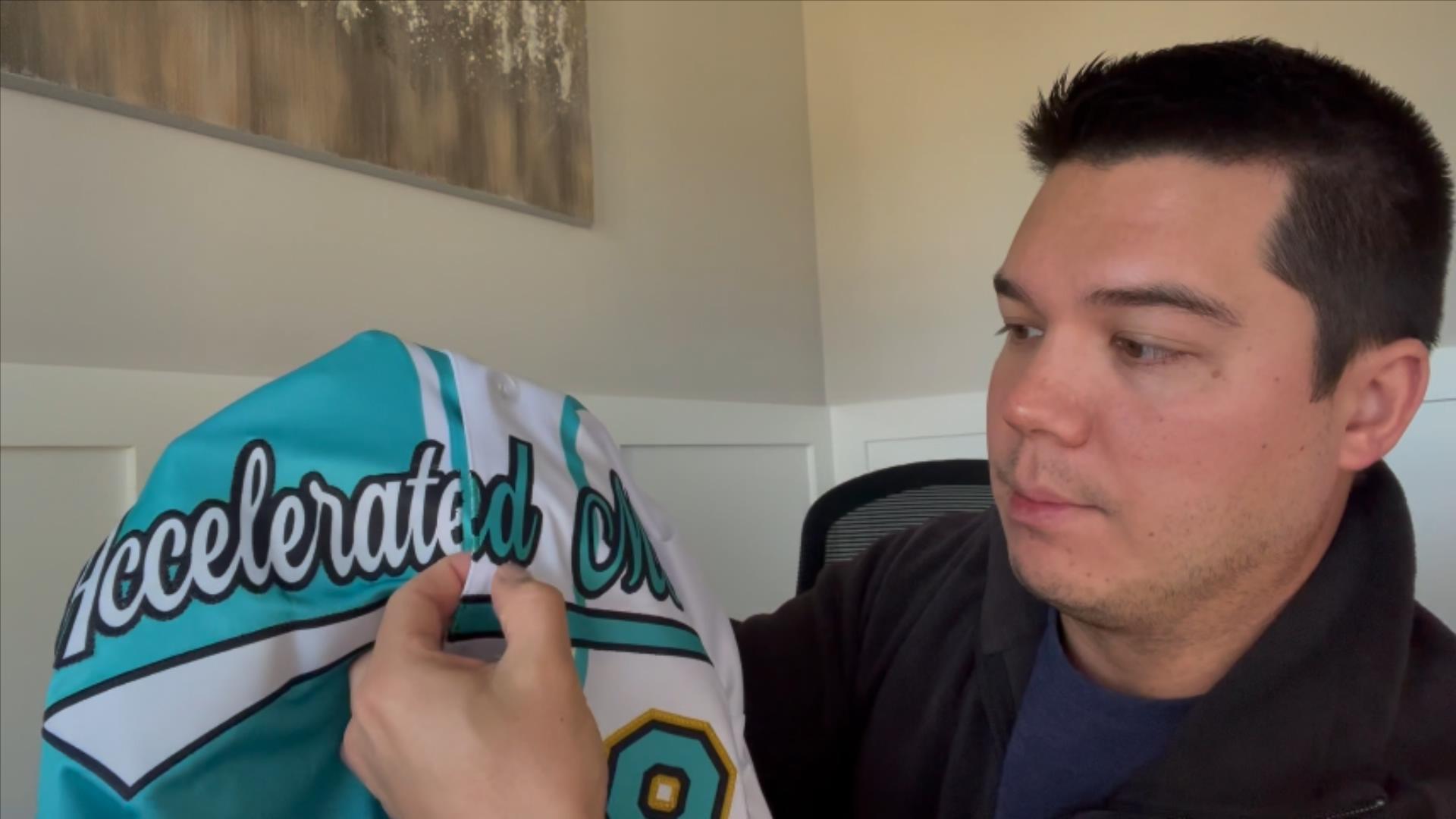 Camiseta de béisbol personalizada para hombre y mujer, con impresión de nombre, número y logo miniatura 7