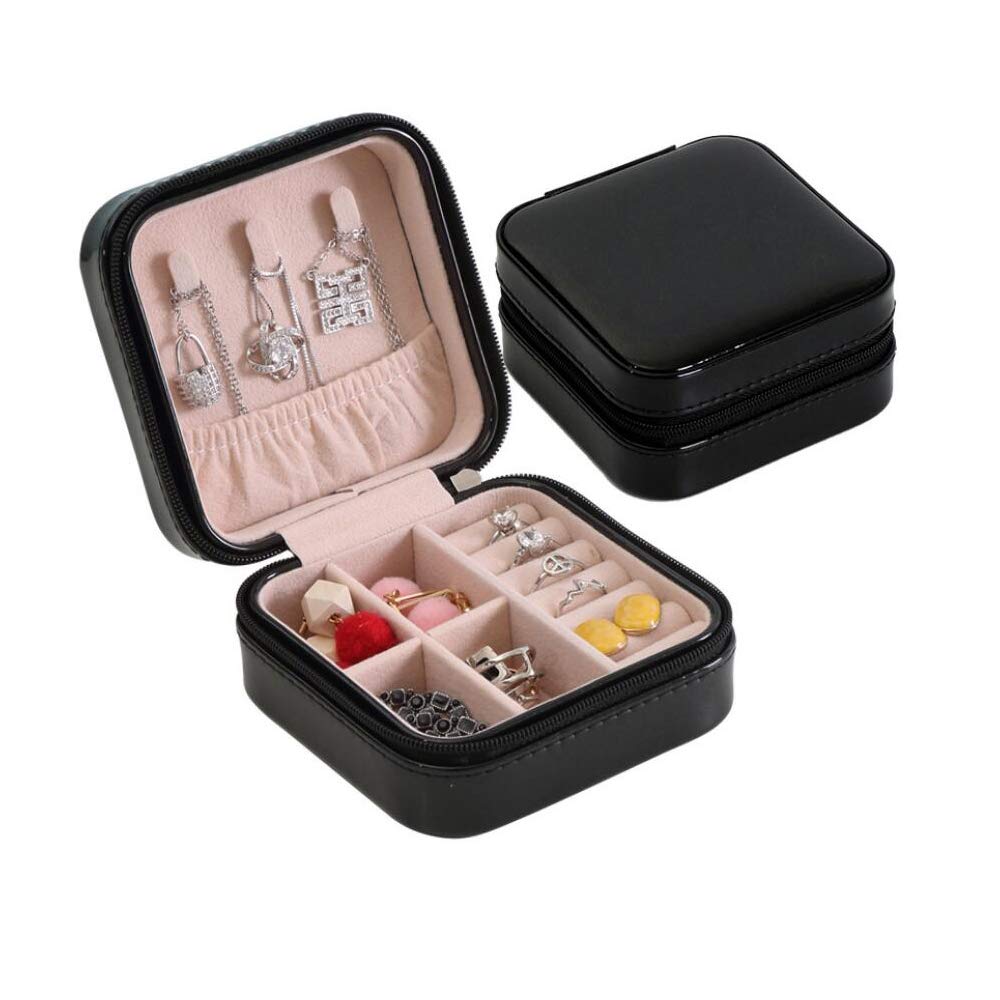 HAI+ Small Faux Leather Travel Jewelry Box Jwellery Organizer, Portable Storage Zipper Portable Women Display Travel Case