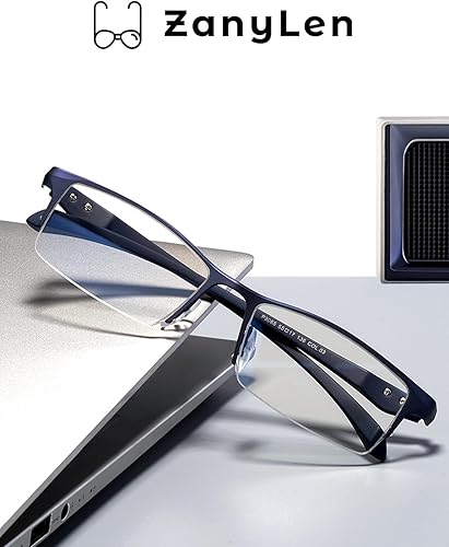 Miniatura 2 de Lentes bloqueadores azules para hombre, rectangulares sin armazón, para computadora, luz azul, antirreflejos, para juegos UV (anteojos de metal azul