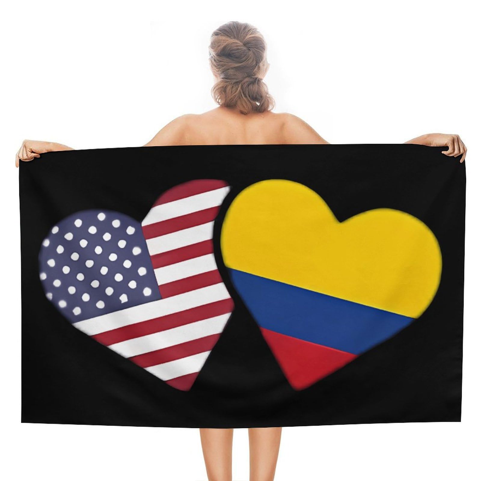 CGSBNGHA U.S. Colombia Flag Heart Beach Towels Soft Bathroom Bath Pool Swim Towels for Women Men