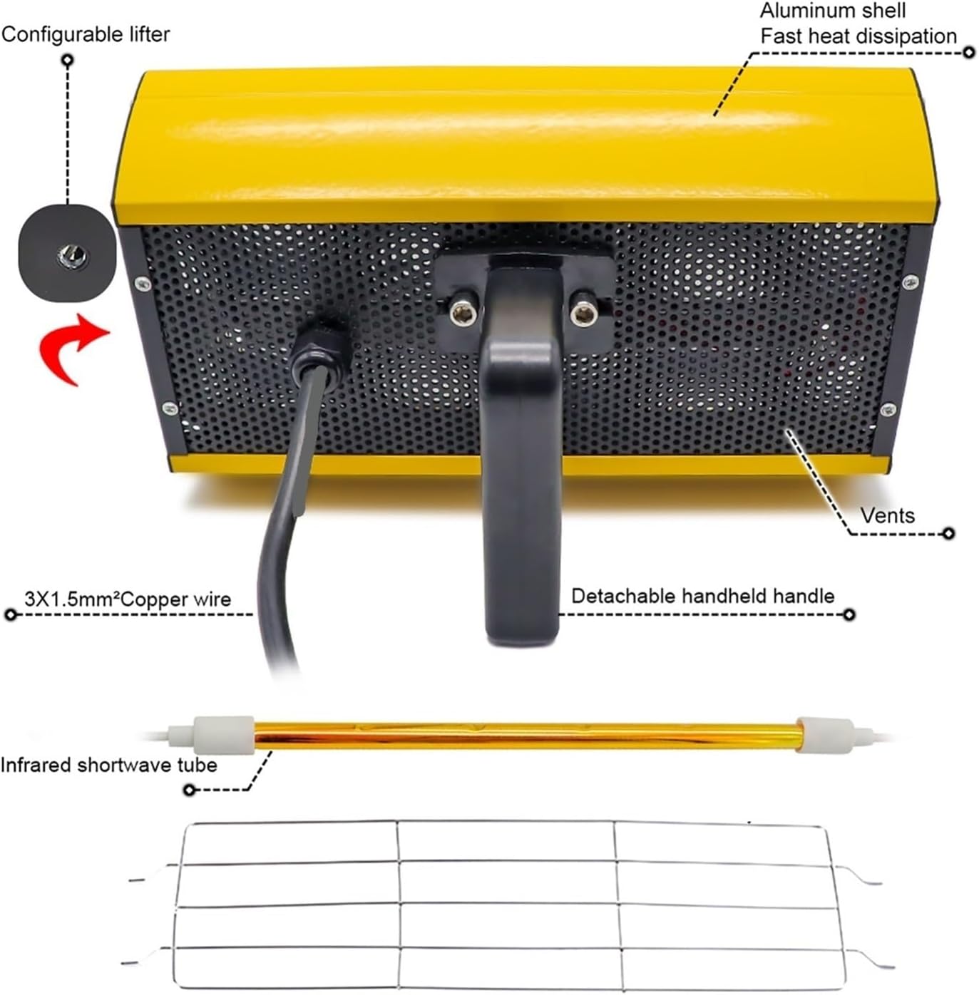 Paint Curing Lamp, Infrared Paint Curing Lamps, Shortwave Heating, Drying for Spray Booths, for Car Body Repair,for Bodywork Paint Drying