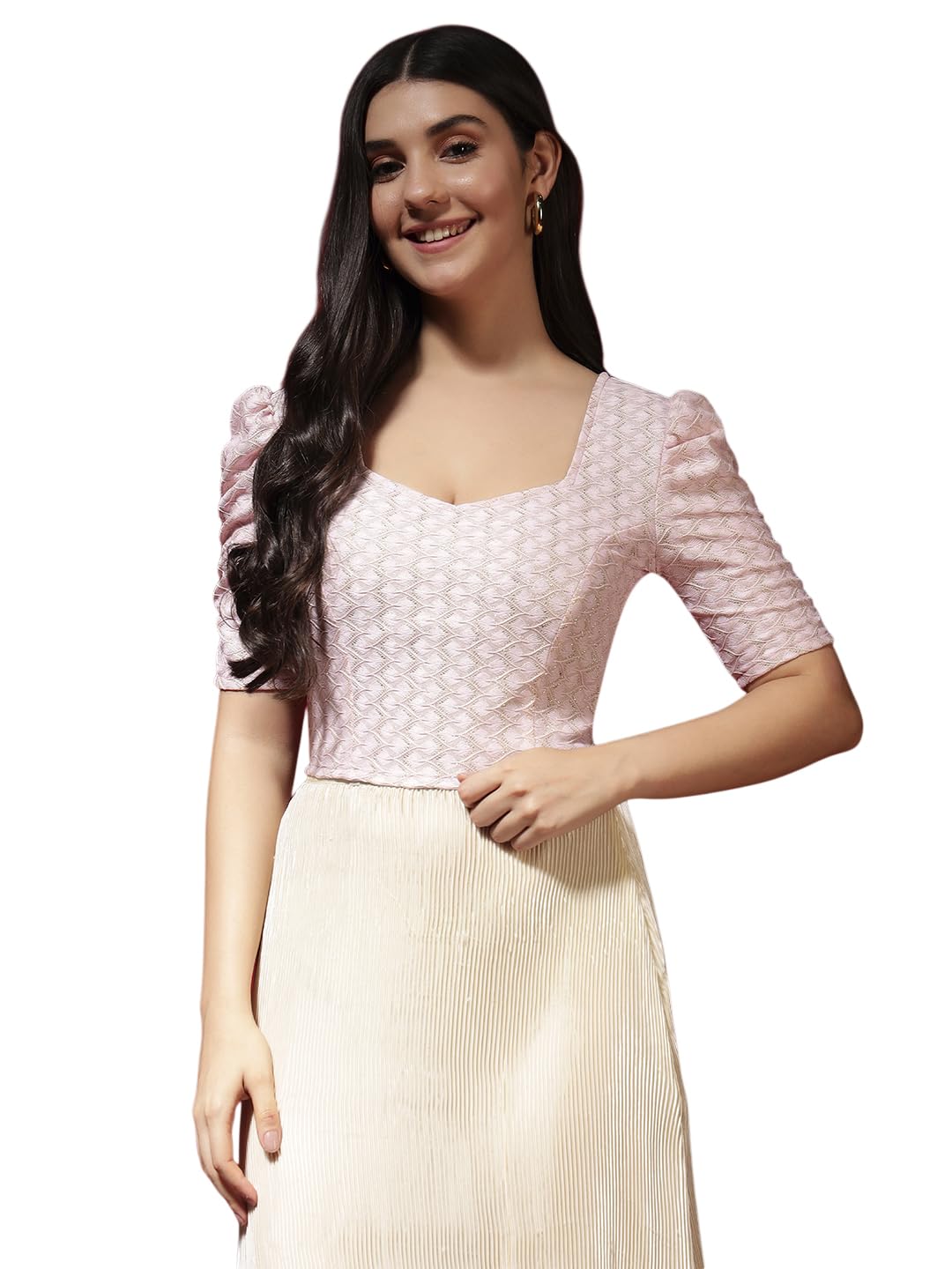 vaararo Women's Textured Jacquard Puff Sleeve Readymade Blouse | Sweetheart Neck Choli Top-picture-60