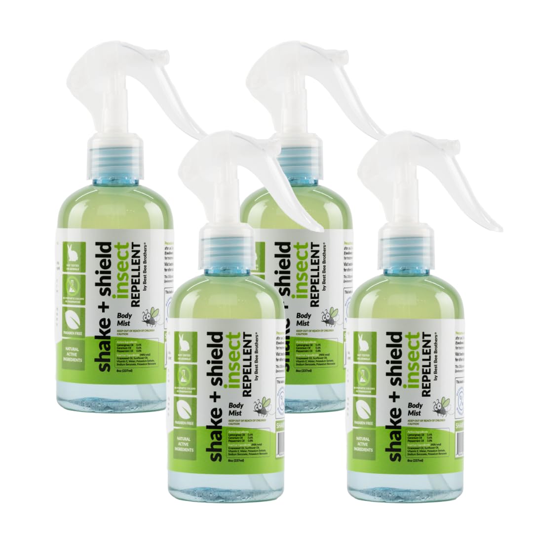 Best Bee Brothers Shake + Shield Tick & Mosquito Spray for Body – Non-Greasy Bug Spray Body Mist Made with Plant-Based Ingredients, 8 Oz. (4 Pack)