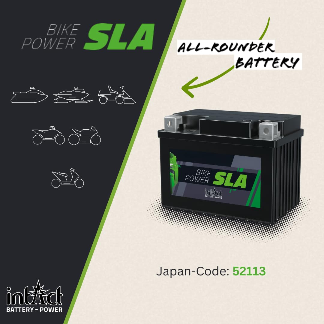 intAct - AGM MOTORRADBATTERIE | Batterie für Roller, Motorrad, Quad, Rasentraktor. Wartungsfreier & auslaufsicherer Akku | SLA12-22, 52113, 12V Batterie, 22 AH (c20), 230 A (EN) | Maße: 185x80x170mm