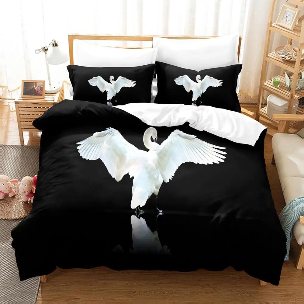 QBIDCSX Bedding Double Bed Set White swan Bedding Double Bed Set - Microfibre Quilt Cover 230x220 cm - Comforter Cover with 2 Pillowcases(Double)