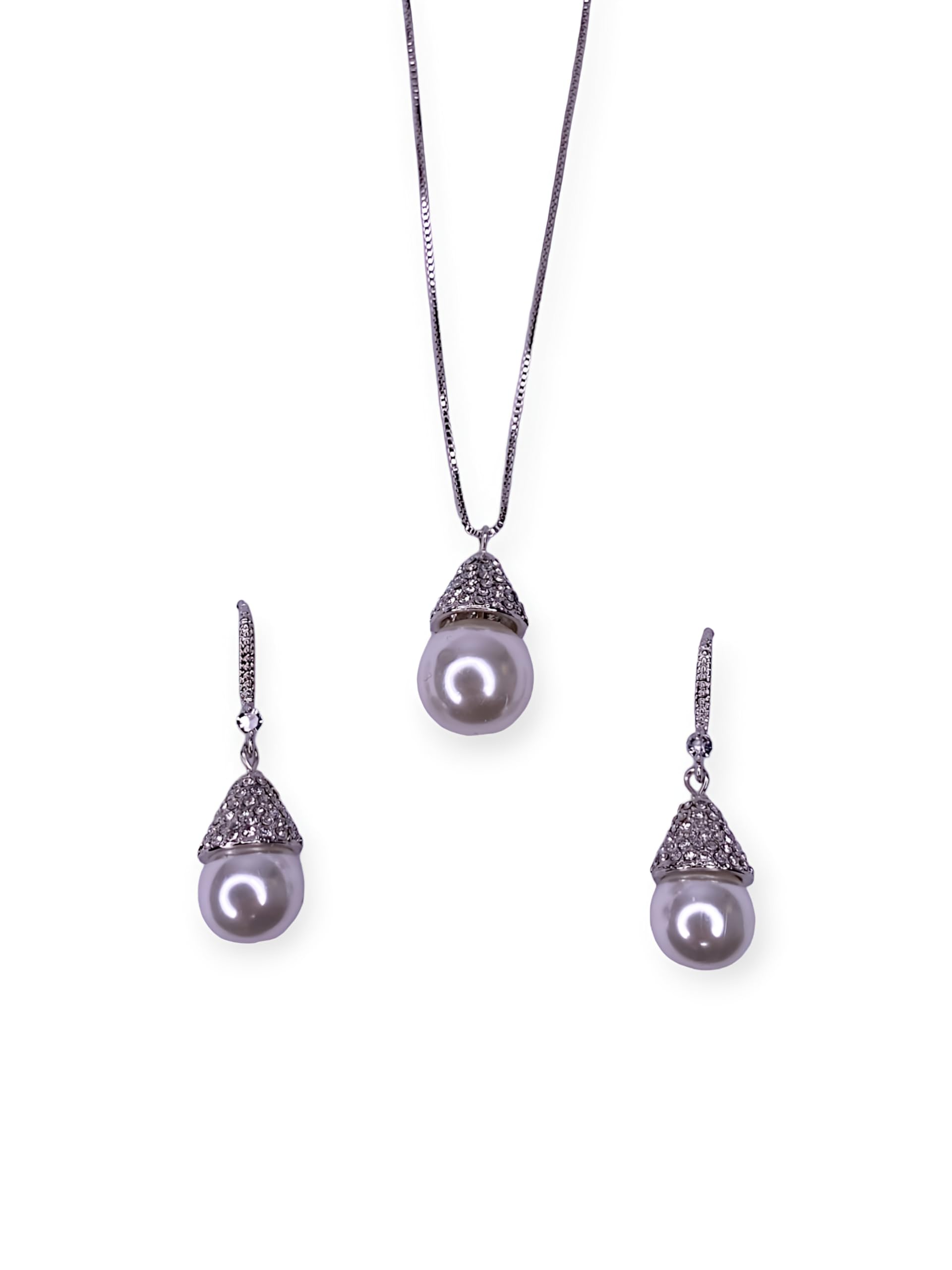 VATIYAANA JEWELS Crystal Chain Pandant Necklace with 1 Pair Crystal and Pearl Earring Set For Women & Girls | Pandant Set for Wedding & Anniversary (Silver & White) (B0D4259N3K) Amazon Price History, Amazon Price Tracker