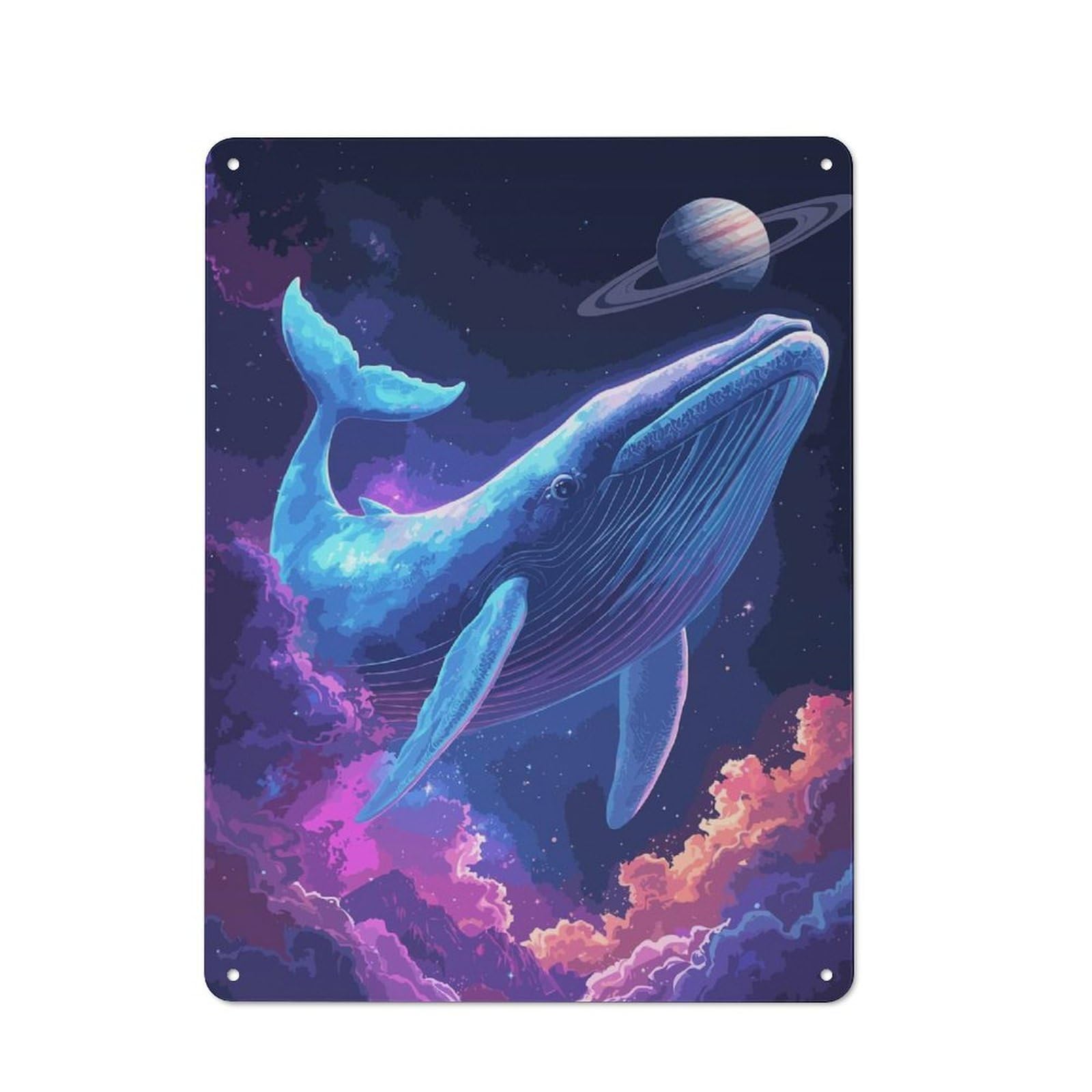 Retro Cosmic Whale in Nebula Metal Gift Sign 40x30cm, Home Wall Decor for Flat, Dorm Room, Lounge Or Cafe