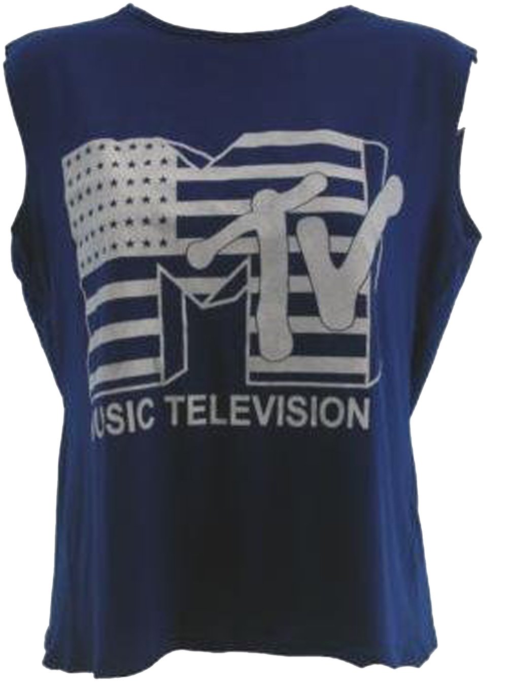 Ladies MTV Music Television Print Sleeveless Crop TOP Women Cropped T Shirt 8-14 (M/L 12-14, Royal Blue)