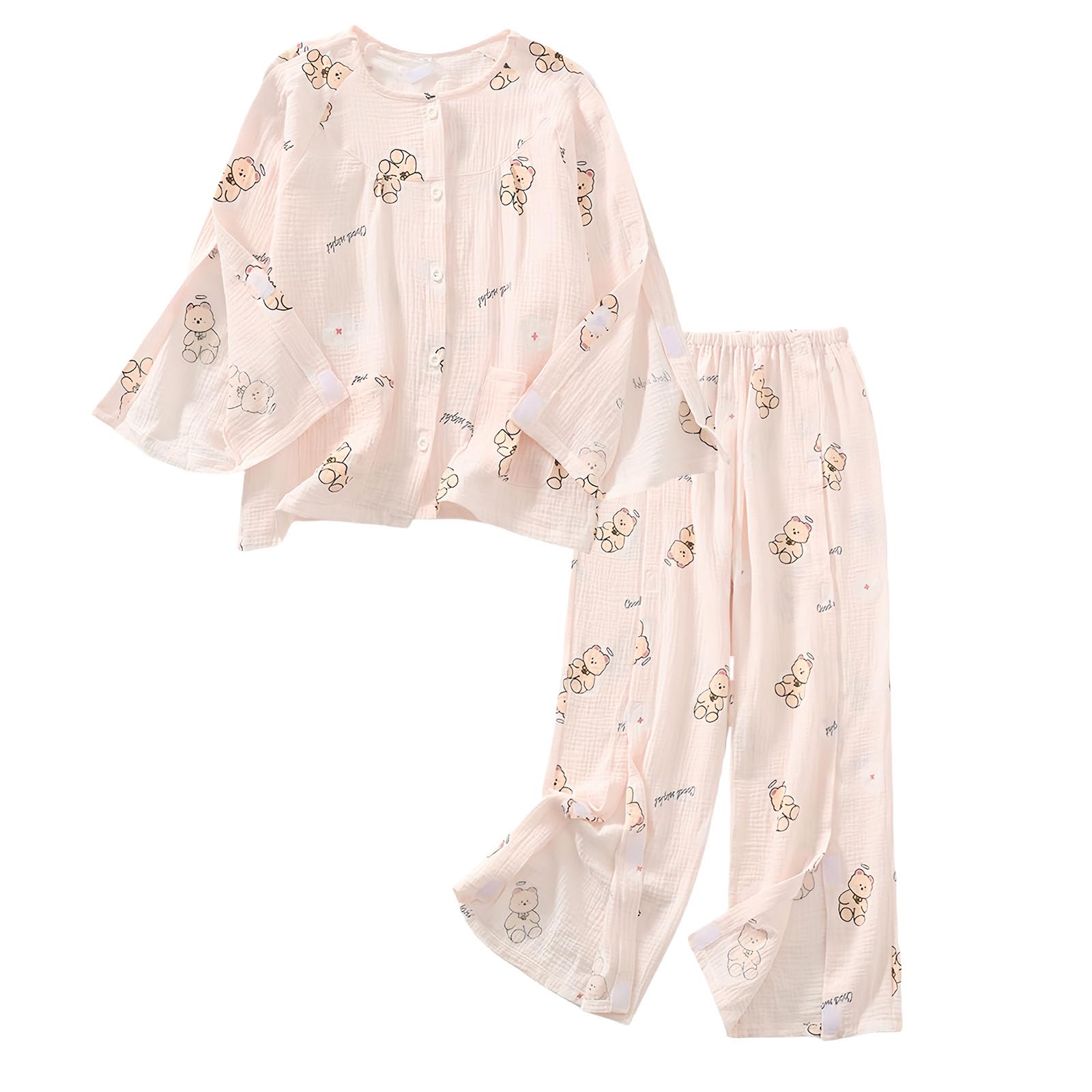 ALIALAVESTA Patient Clothes,Bedridden Patient suit,Disability clothing with Full Opening on Both Sides,Suitable for Paralyzed Elderly,Disabled,Post Fracture Patients(Pink bear,M)