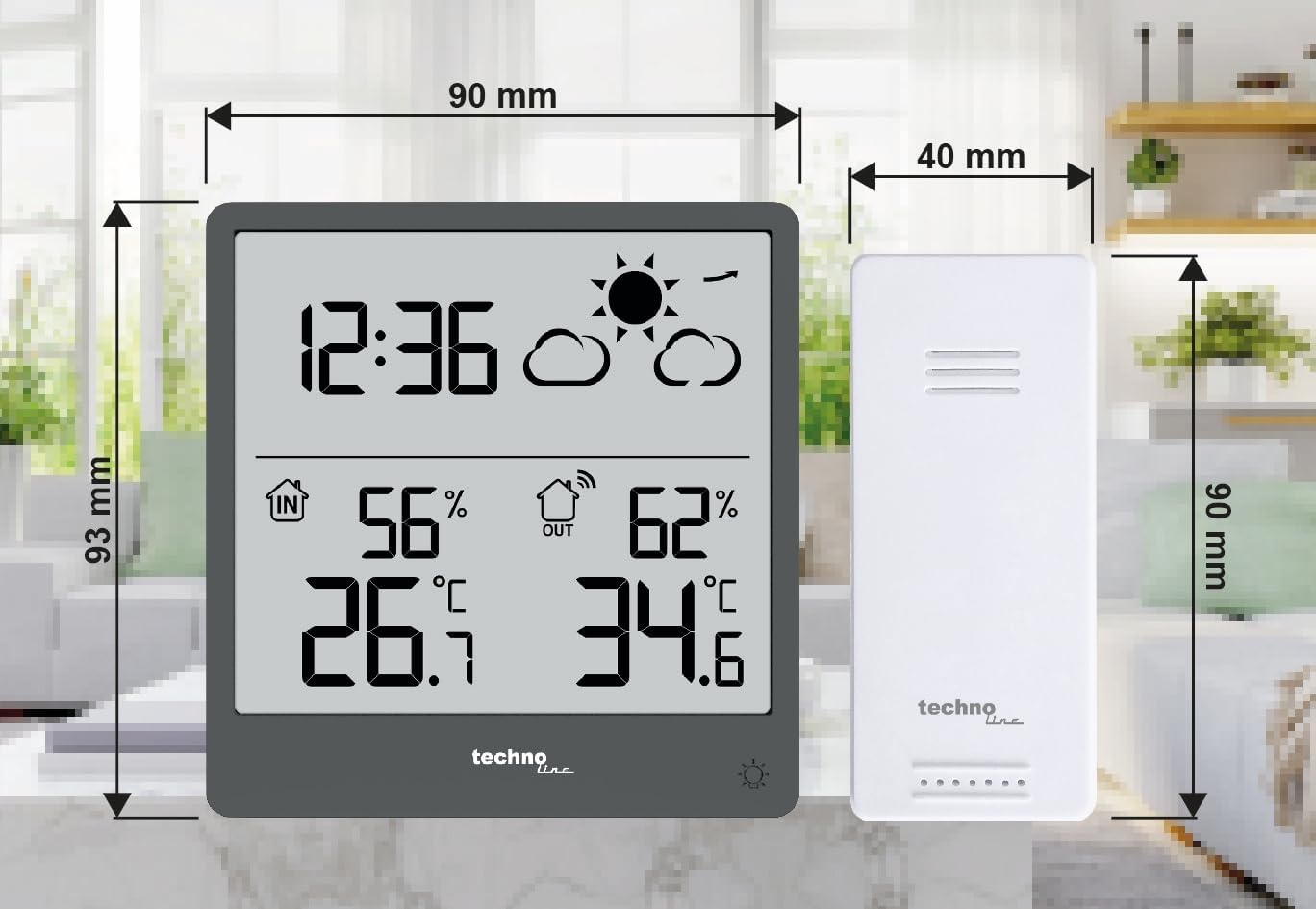 WS9138 - Statazione meteo moderna, piccola con previsioni meteo e tendenza meteo, temperatura interna ed esterna, illuminazione interfondo, display LCD trasparente senza sfocatura del display