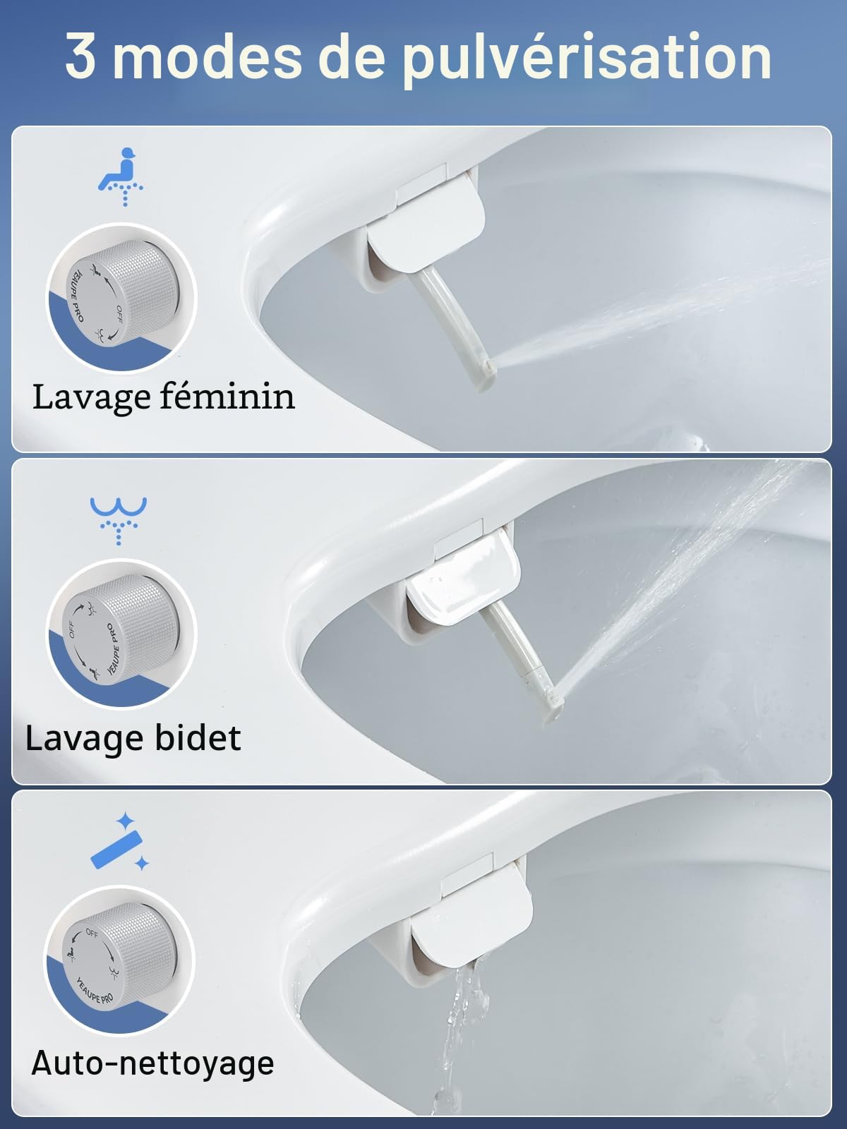 YEAUPE PRO Abattant wc japonais Forme O, Abattant WC avec frein de chute, non électrique avec double buses rétractables autonettoyantes, Kit Abattant japonais,Blanc, 43 * 37.1CM