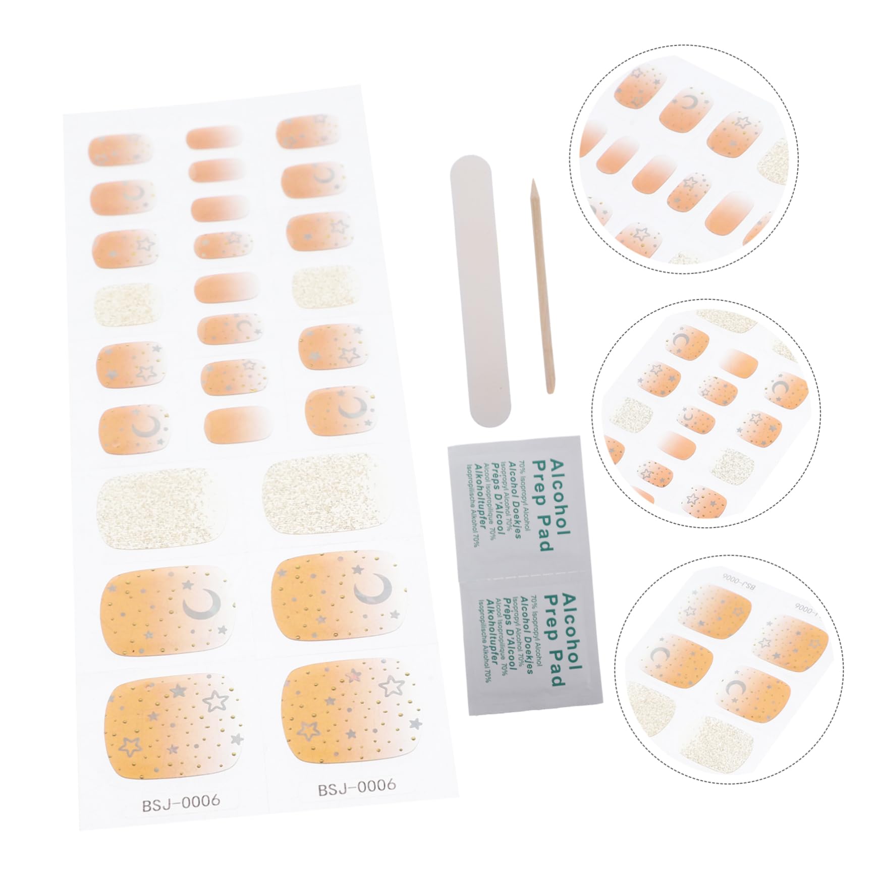 5 set di adesivi per unghie in gel per nail art, semi-solidi, con lima per unghie e bacchetta di legno, per matrimoni e feste, durevoli e facili da applicare