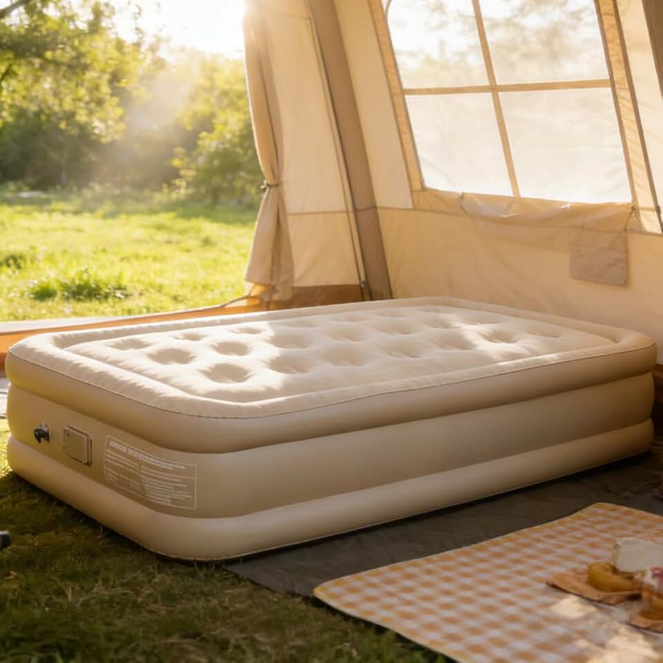 Colchão de Ar com Bomba Elétrica Recarregável Integrada - Superfície Flocada Antiderrapante, para Uso em Casa, Viagens e Acampamento (Solteiro)