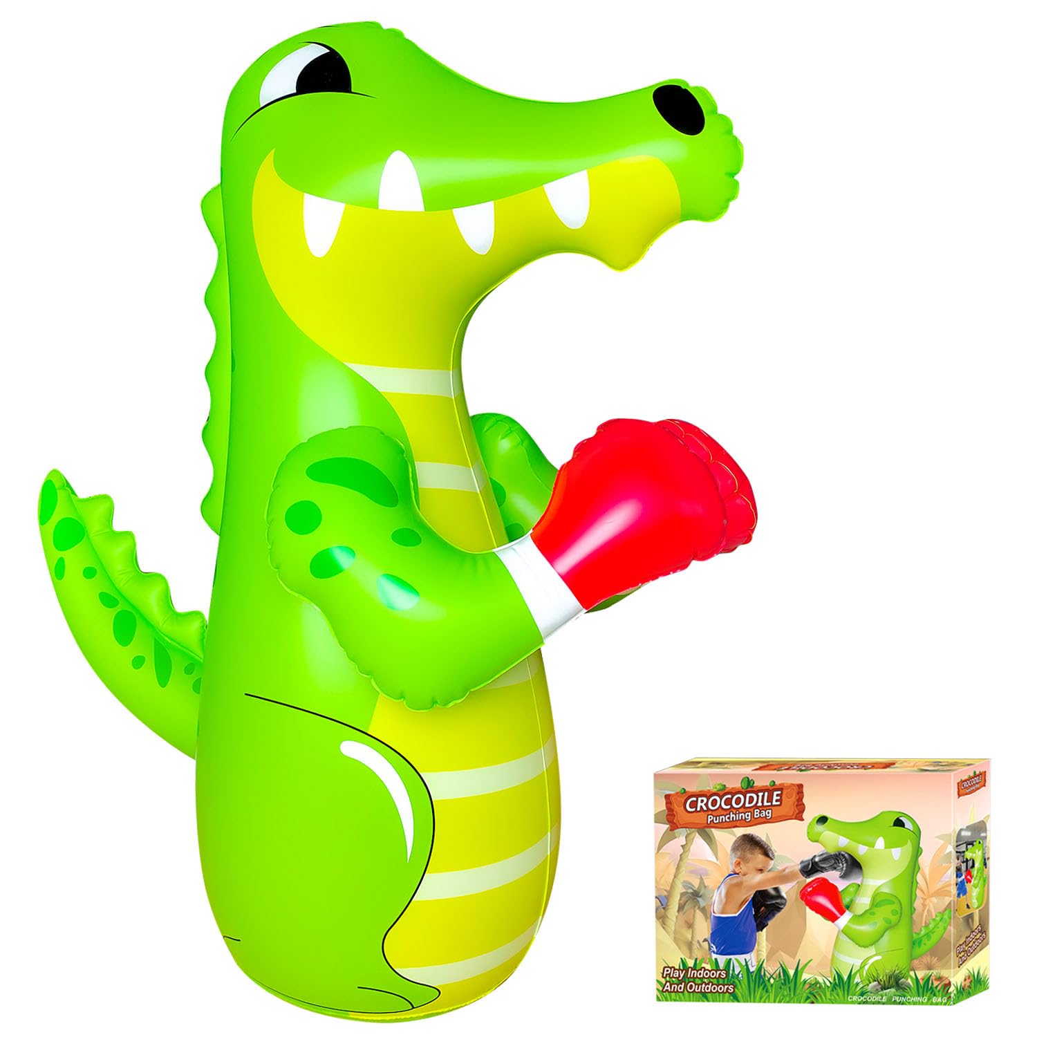 Saco de boxeo de 120 cm para niños, saco de boxeo de pedestal para niños, chupete inflable, saco de boxeo inflable de dinosaurio, saco de boxeo antiestrés para niños
