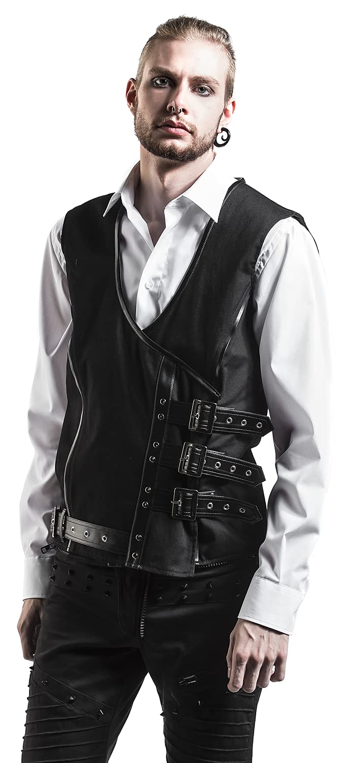 Gothicana by EMP Homme Gilet noir avec boucles