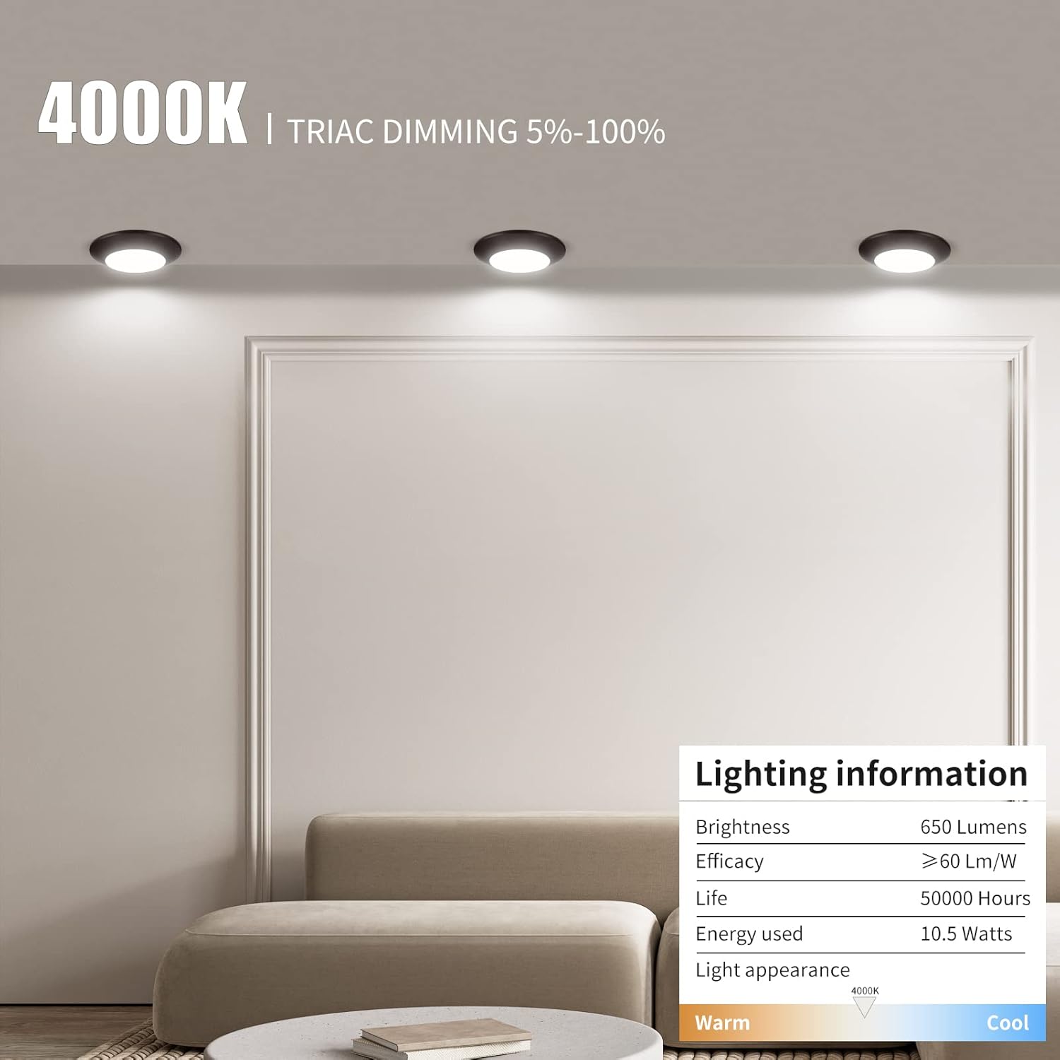 ECOELER 4 Pack Brown Recessed Retrofit Ceiling Lights, 10.5W 4 Inch Dimmable LED Disk Light for Home Improved, 4000K Cool White 650Lm, ETL-Listed