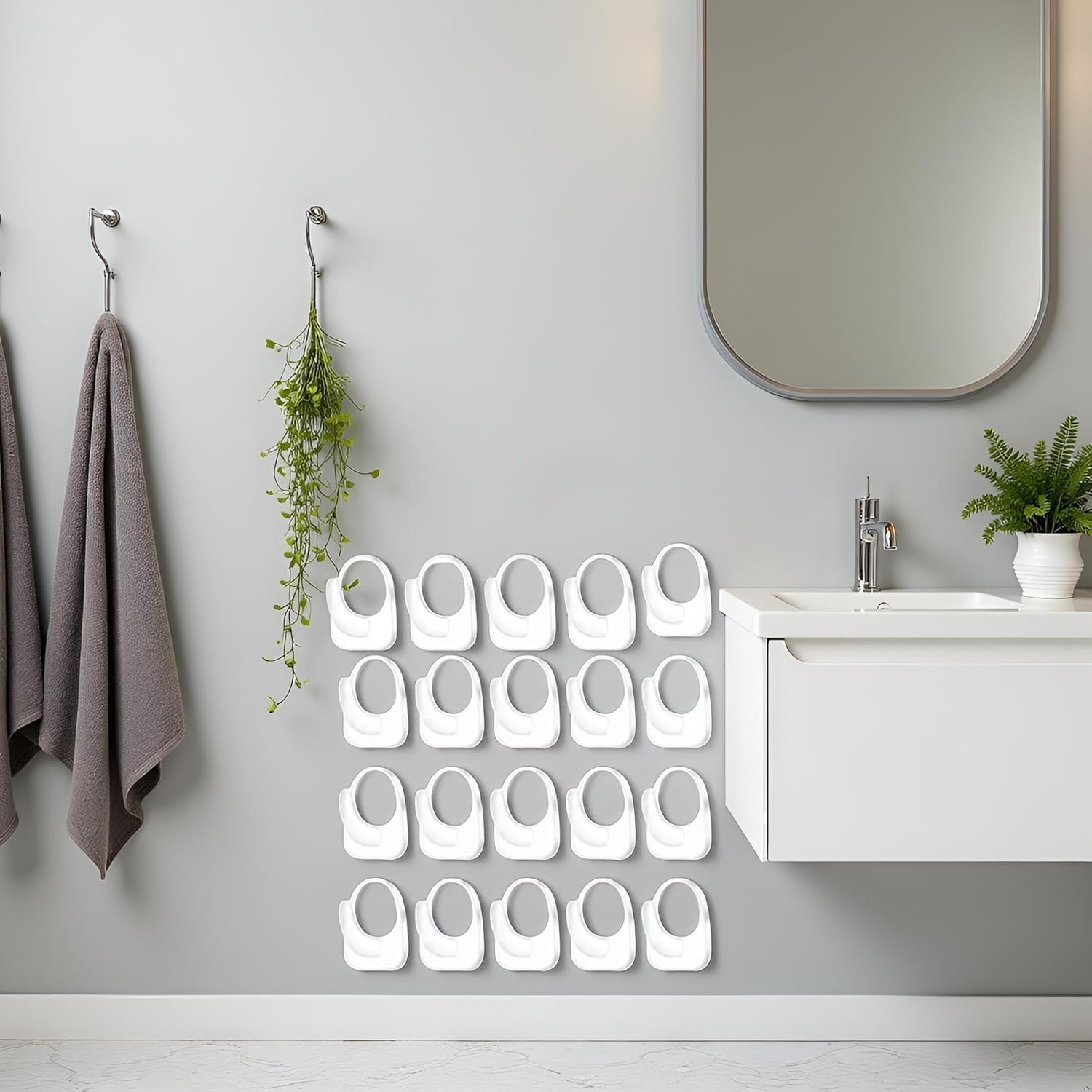 20 Pcs Clear Adhesive Wall Hooks for Hanging, Small Plastic Sticky Hooks, Transparent Acrylic Sticky Hangers for Walls, Temporary Wall for Bathroom, for Kitchen Bathroom Bedroom Office
