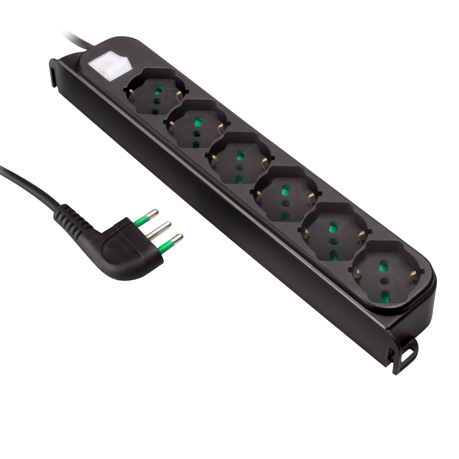 Ekon multipresa a ciabatta con 6 porte, per spine italiane, per prese schuko, spine europee, cavo da 1.5m, spina italiana 16A, interruttore luminoso, max. 3500W, nero