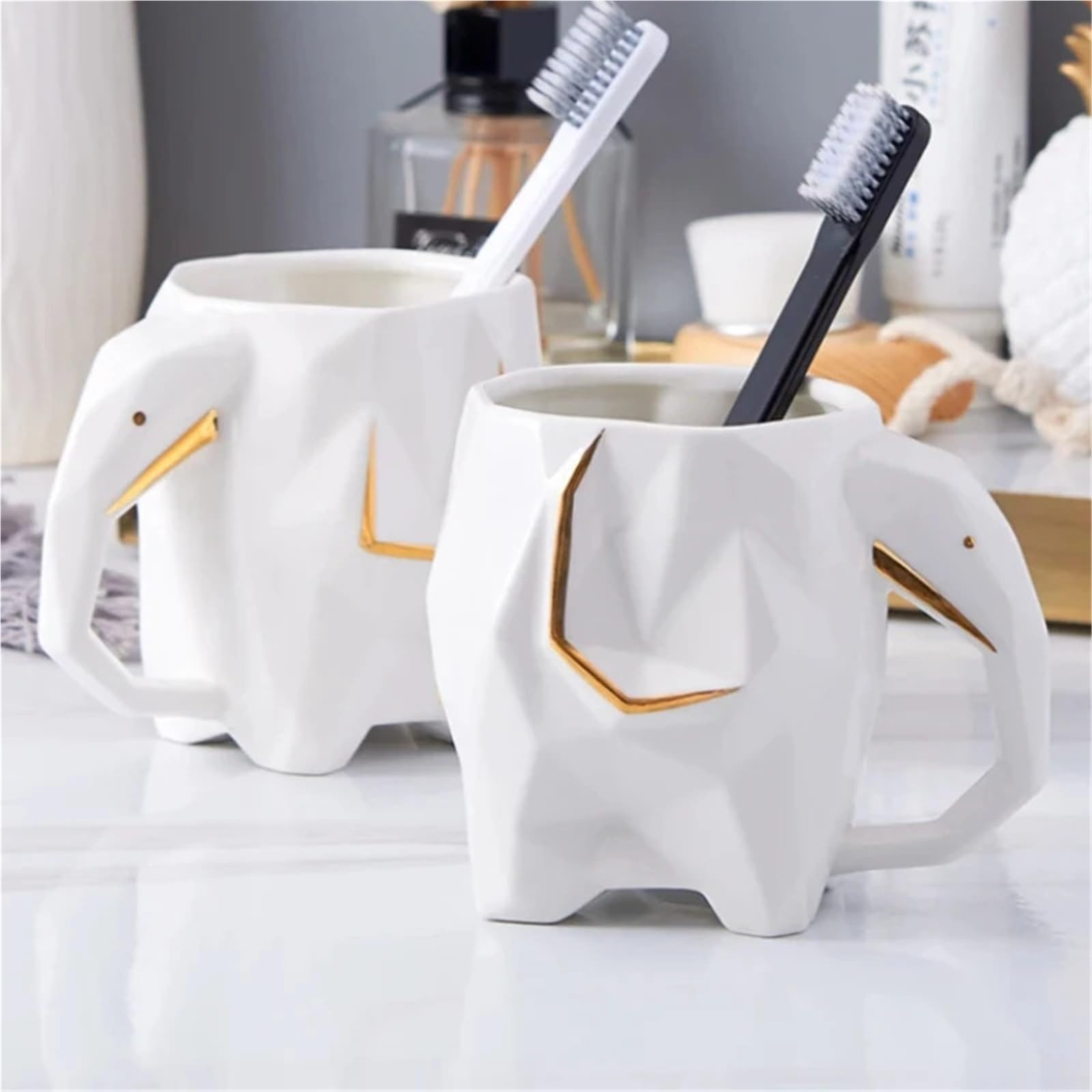 Jabonera Baño Juego de baño con Forma Elefante, Vaso for la Boca, Soporte for Cepillo Dientes, Botella loción y jabonera for organizar(Dark Green 5pcs)
