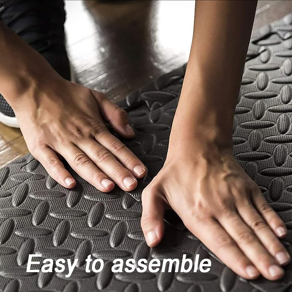 Dalle Mousse,Dalle Mousse Piscine,EVA Tapis de Fitness Antidérapant,48 PCS,30x30cm,10mm d'Épaisseur,Antidérapant et Antichute,Noir,pour Sport,Yoga,Fitness,Protection Contre Les Chutes,Extérieur